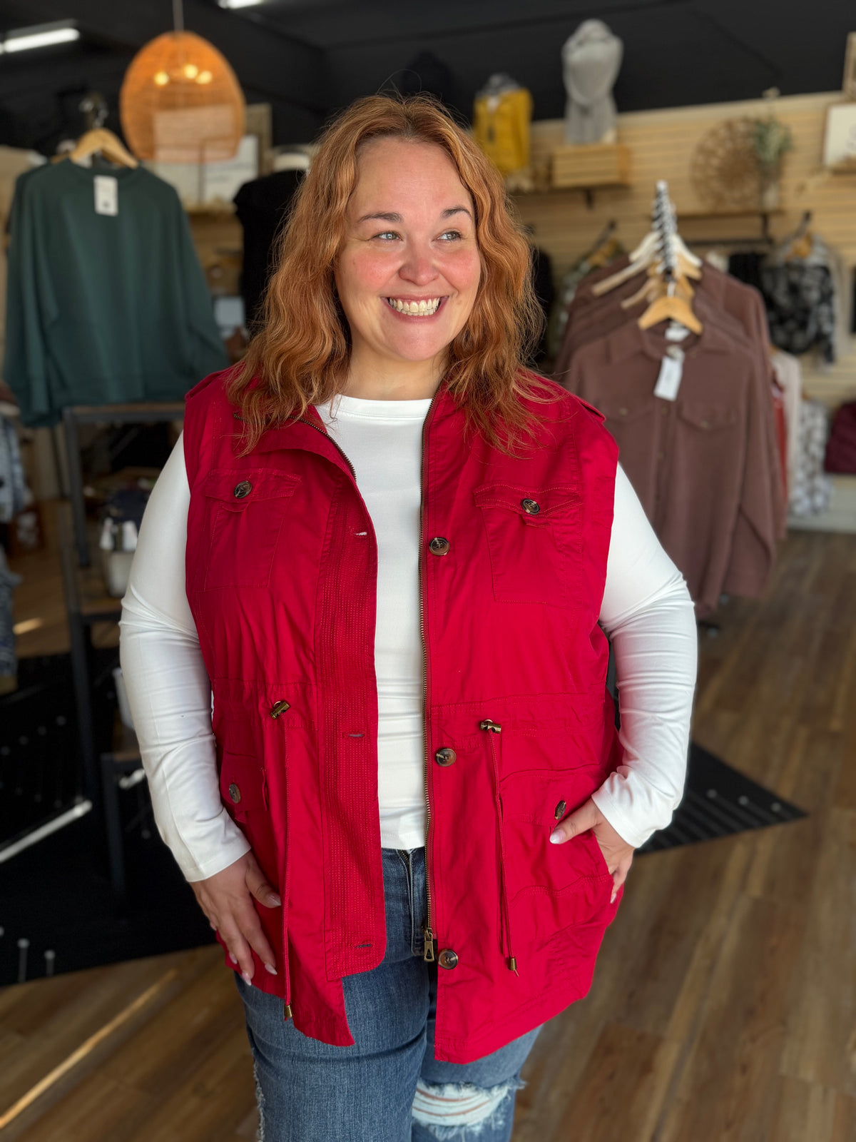 Sweet Stitches Cargo Vest Cranberry