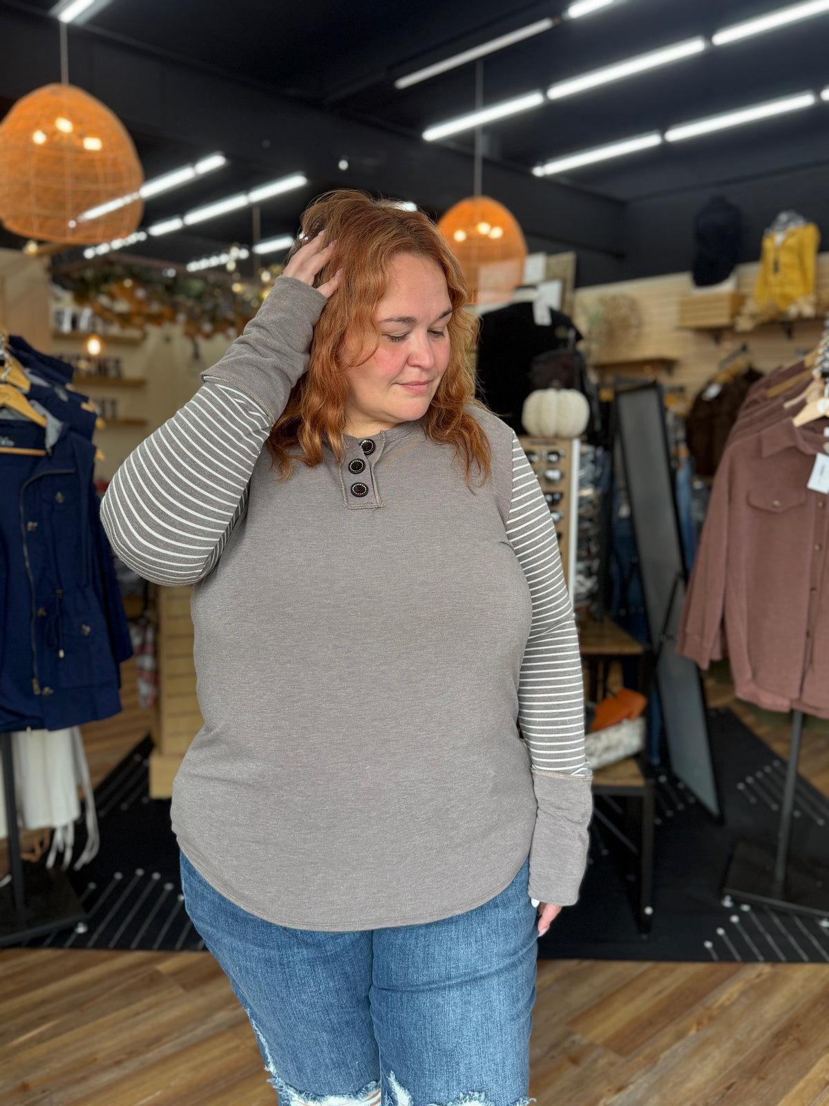 Big Button Stripe Long Sleeve