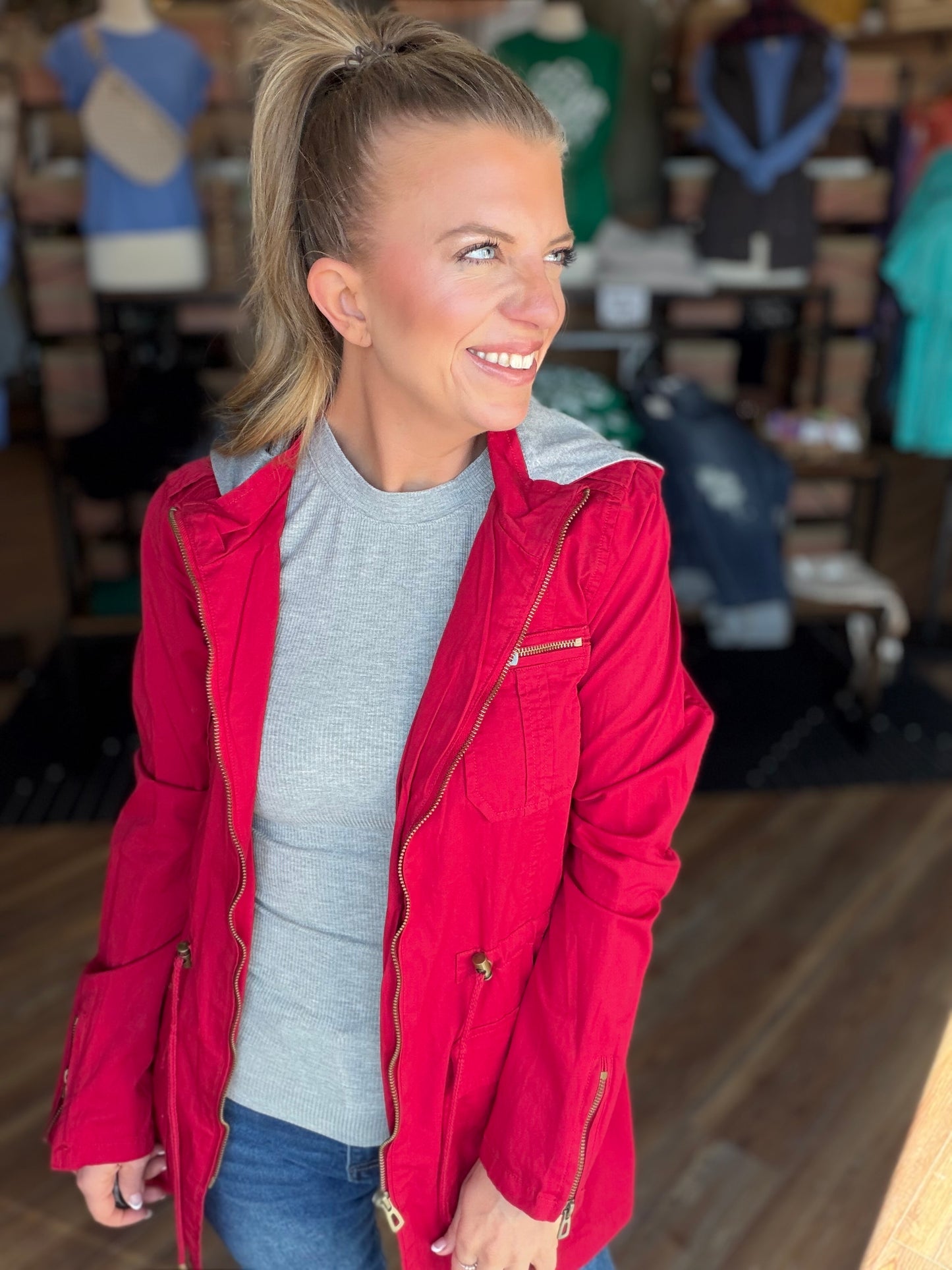 Sweet Stitches Cargo Jacket Cranberry