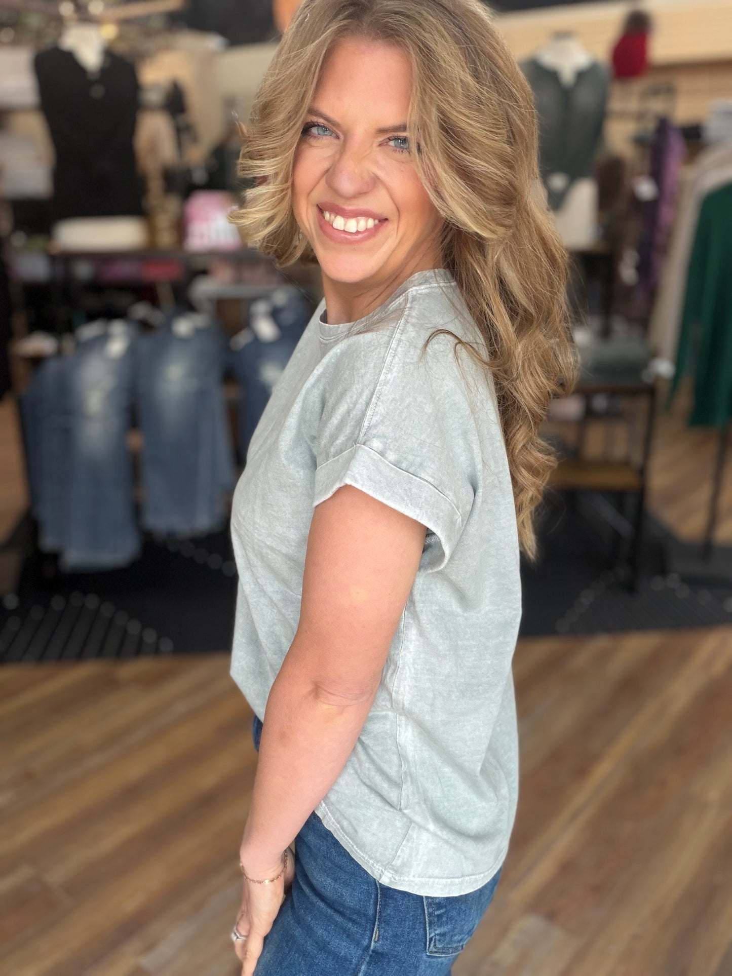 Exquisite Acid Wash Cuffed Tee