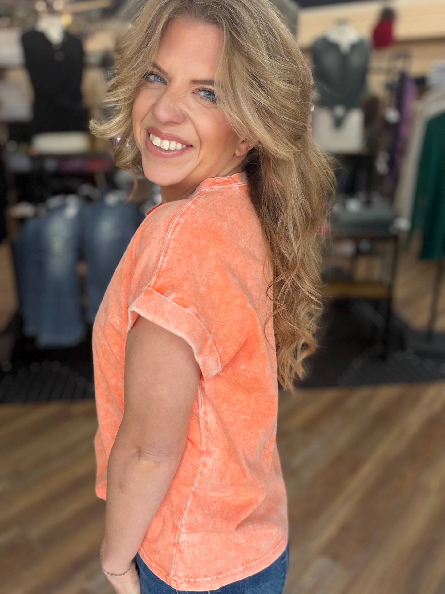 Exquisite Acid Wash Cuffed Tee