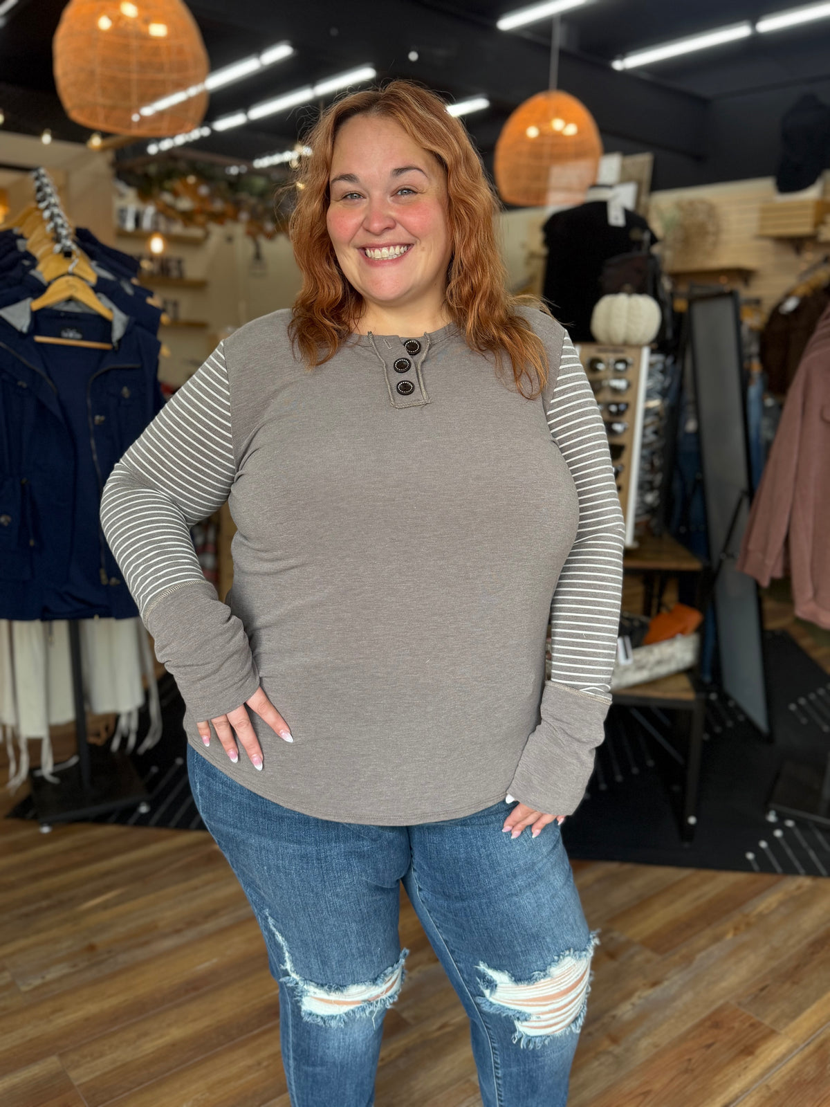 Big Button Stripe Long Sleeve