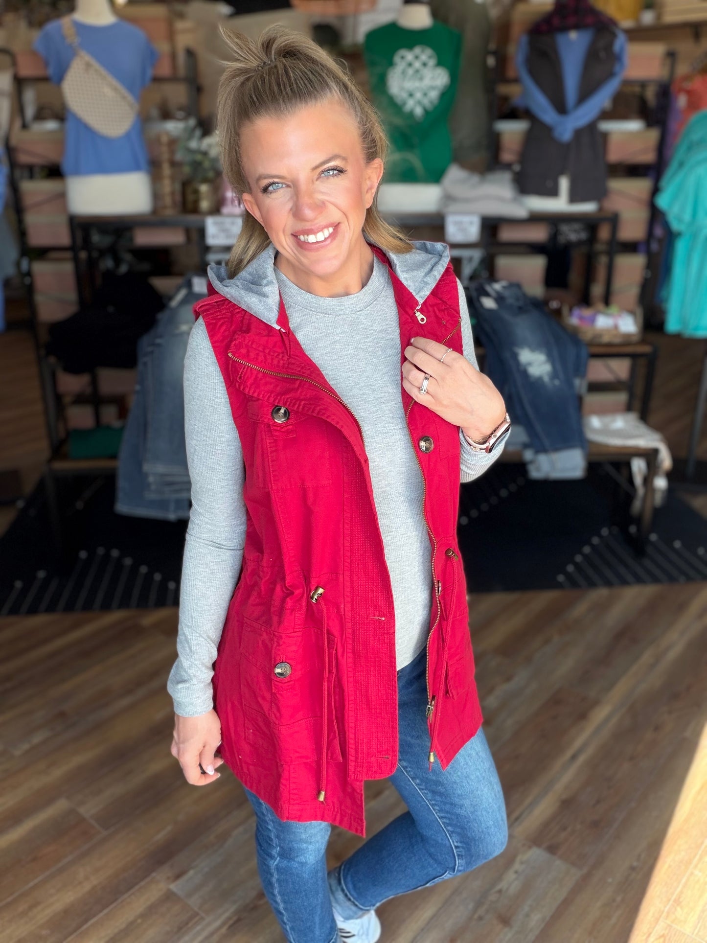 Sweet Stitches Cargo Vest Cranberry