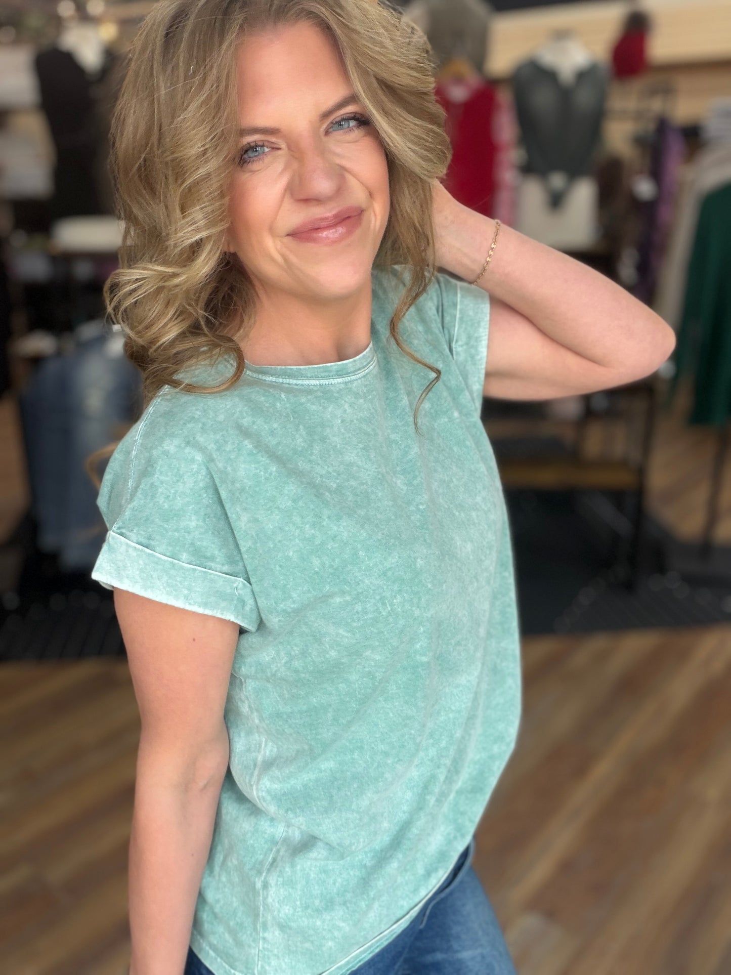 Exquisite Acid Wash Cuffed Tee