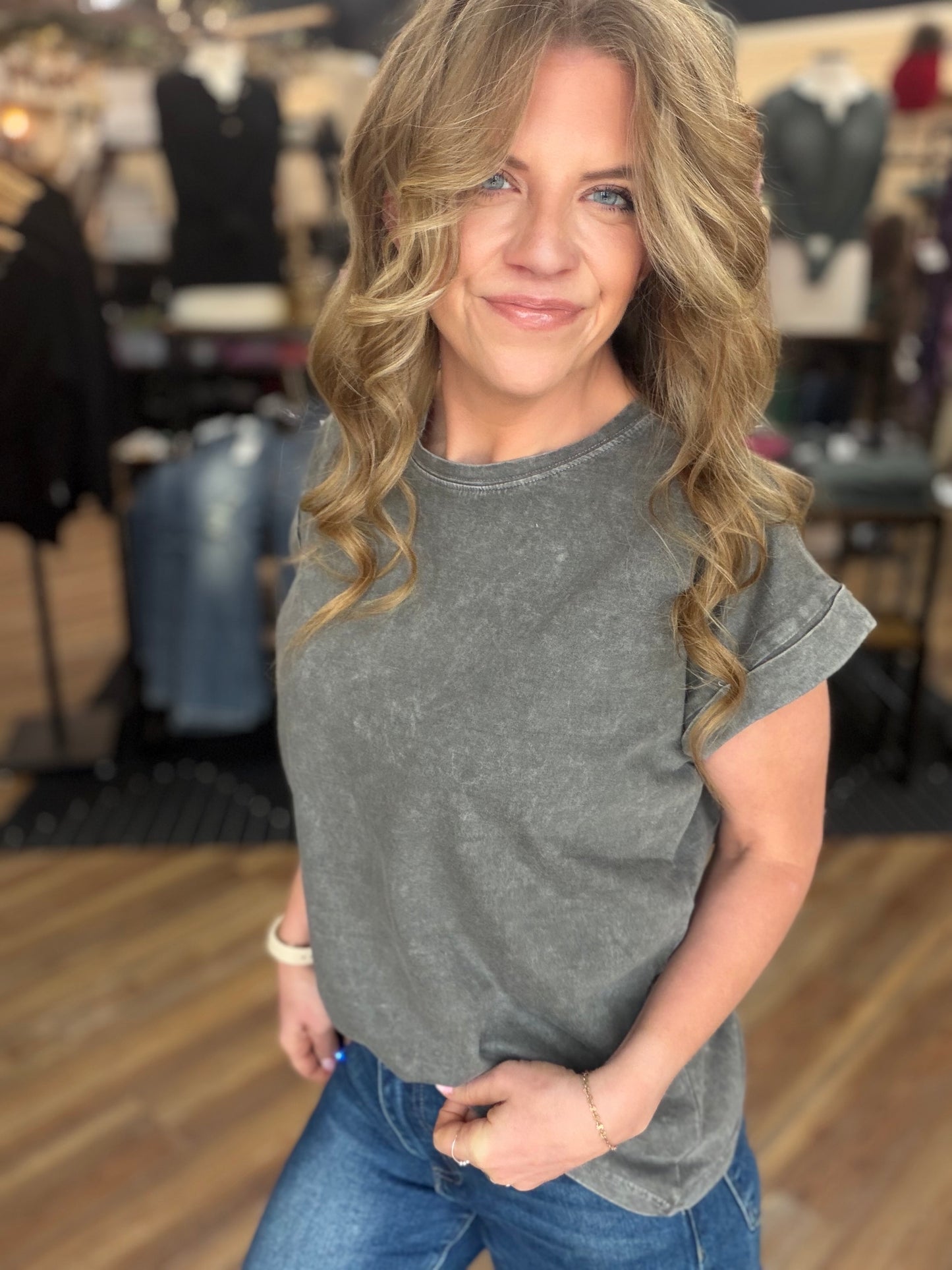 Exquisite Acid Wash Cuffed Tee