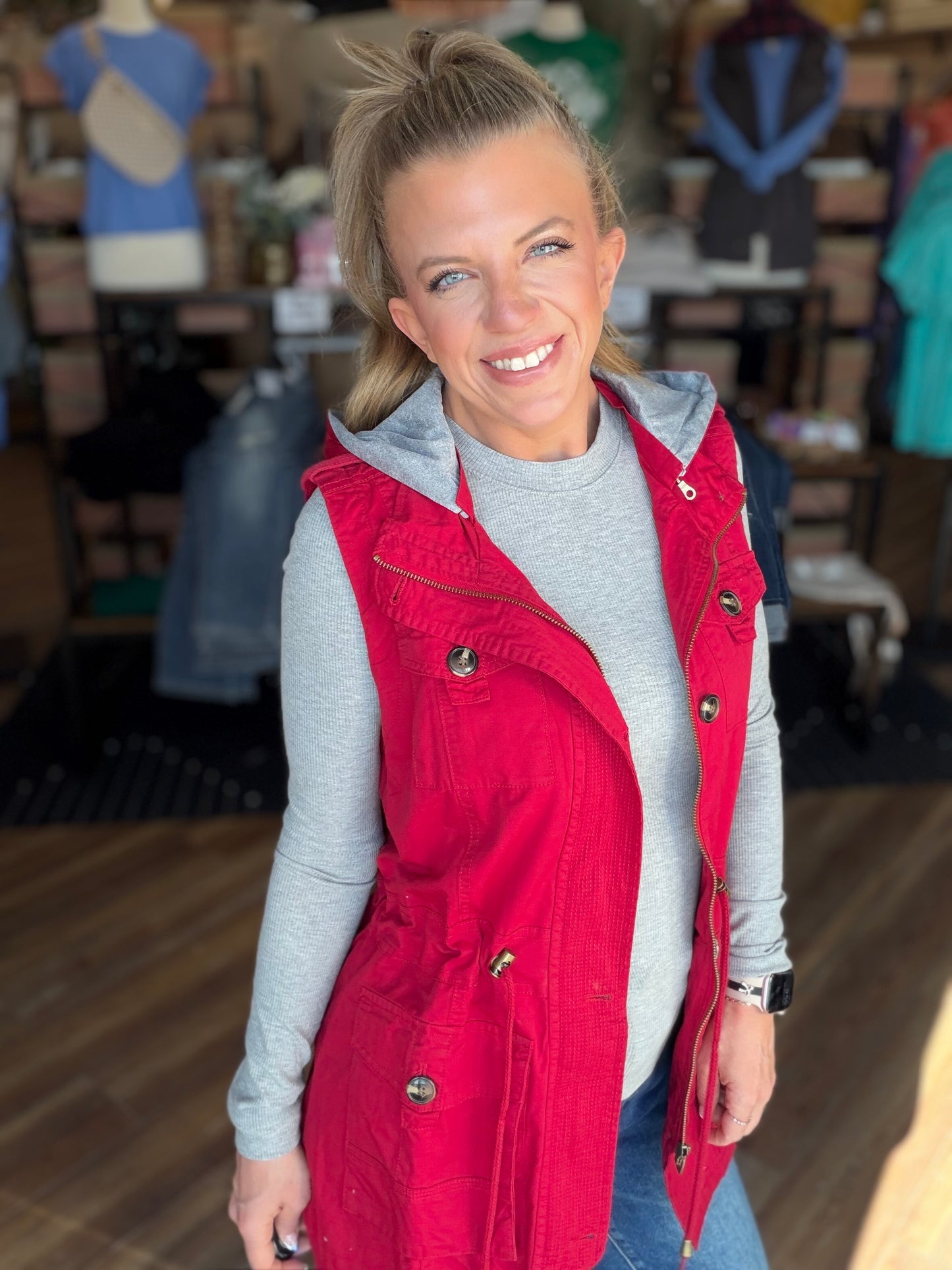Sweet Stitches Cargo Vest Cranberry