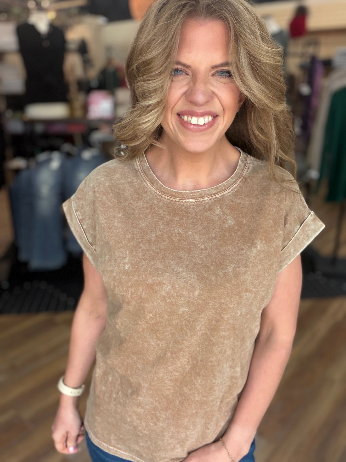 Exquisite Acid Wash Cuffed Tee