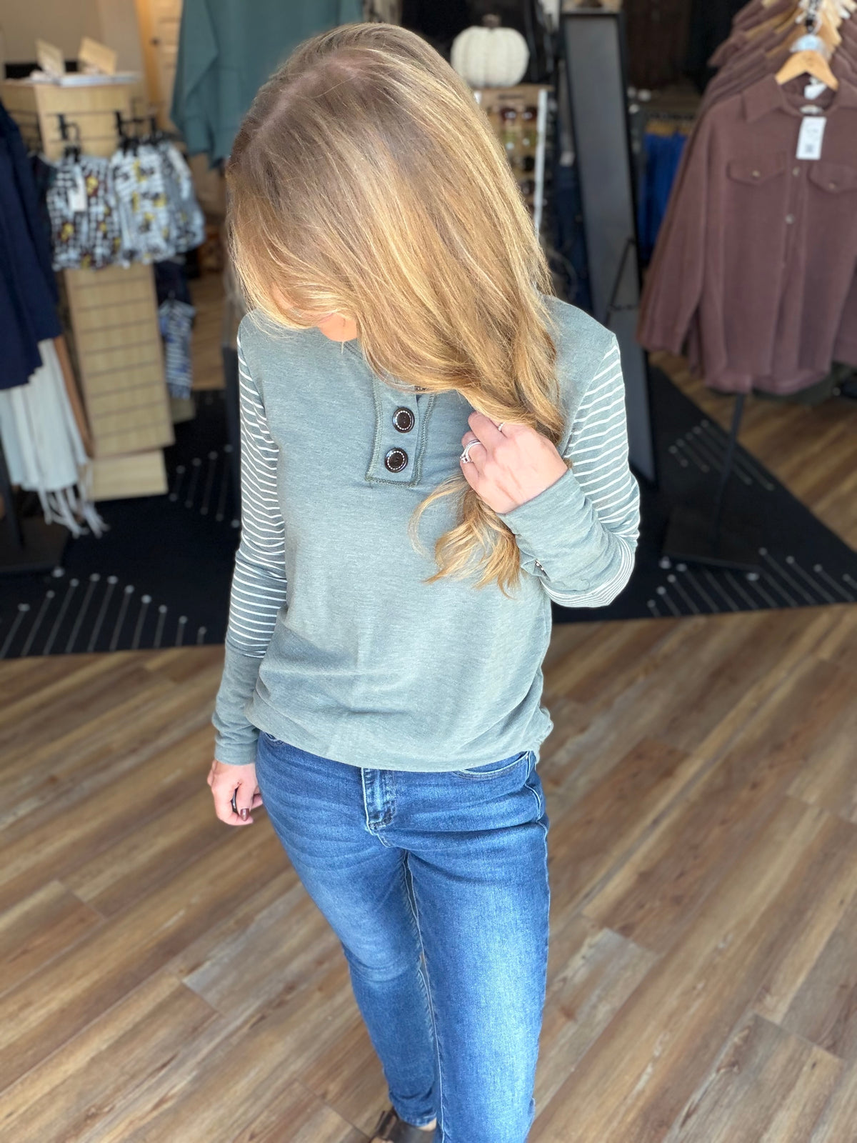 Big Button Stripe Long Sleeve