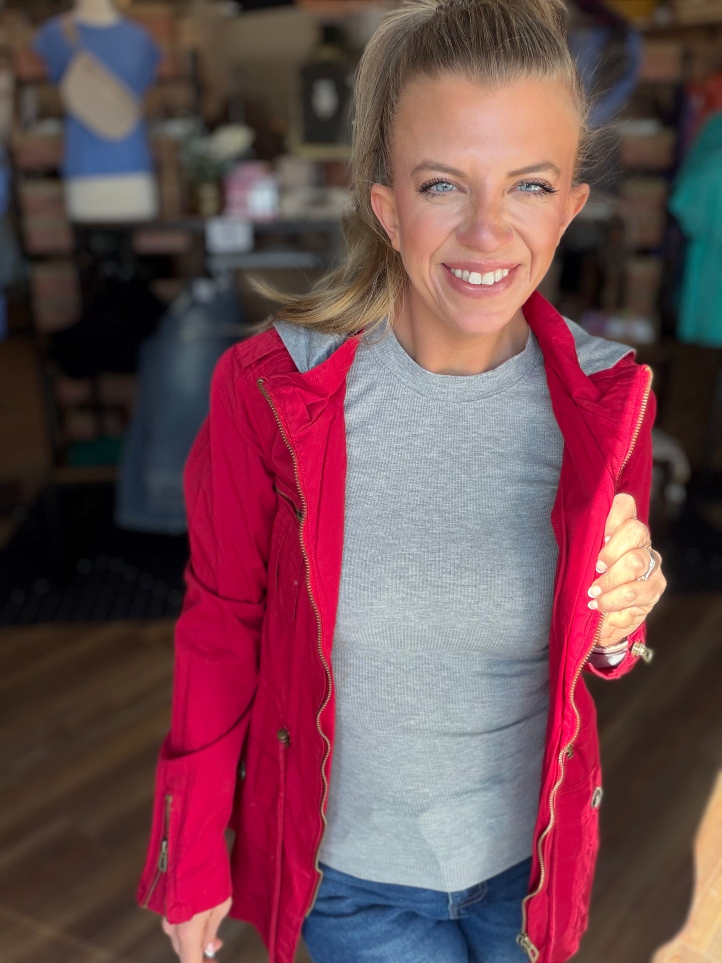 Sweet Stitches Cargo Jacket Cranberry