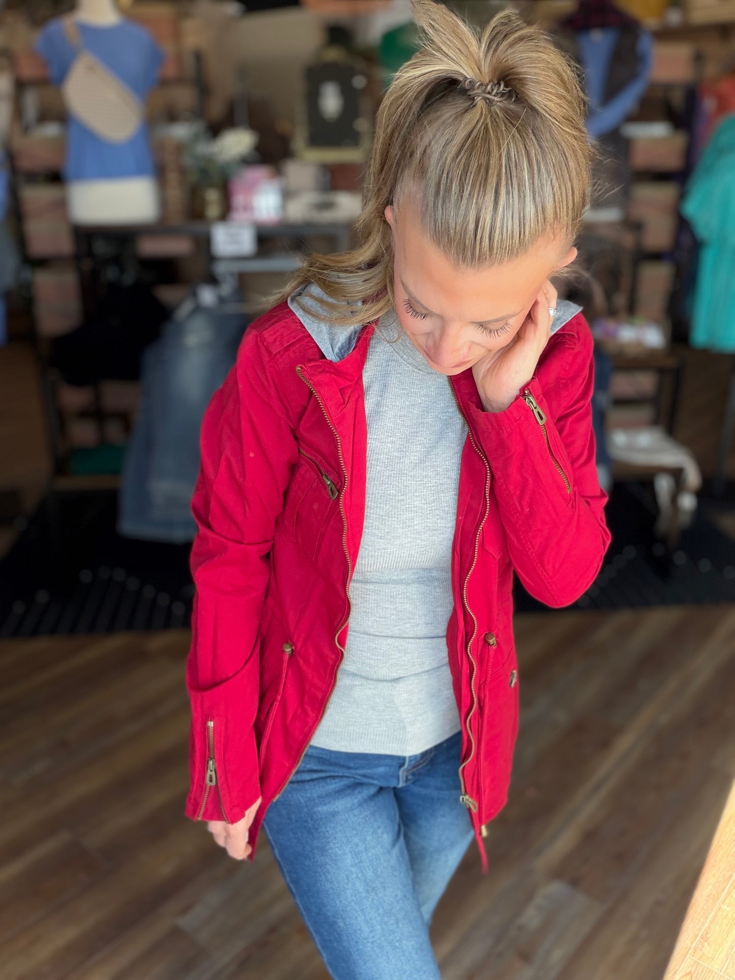 Sweet Stitches Cargo Jacket Cranberry