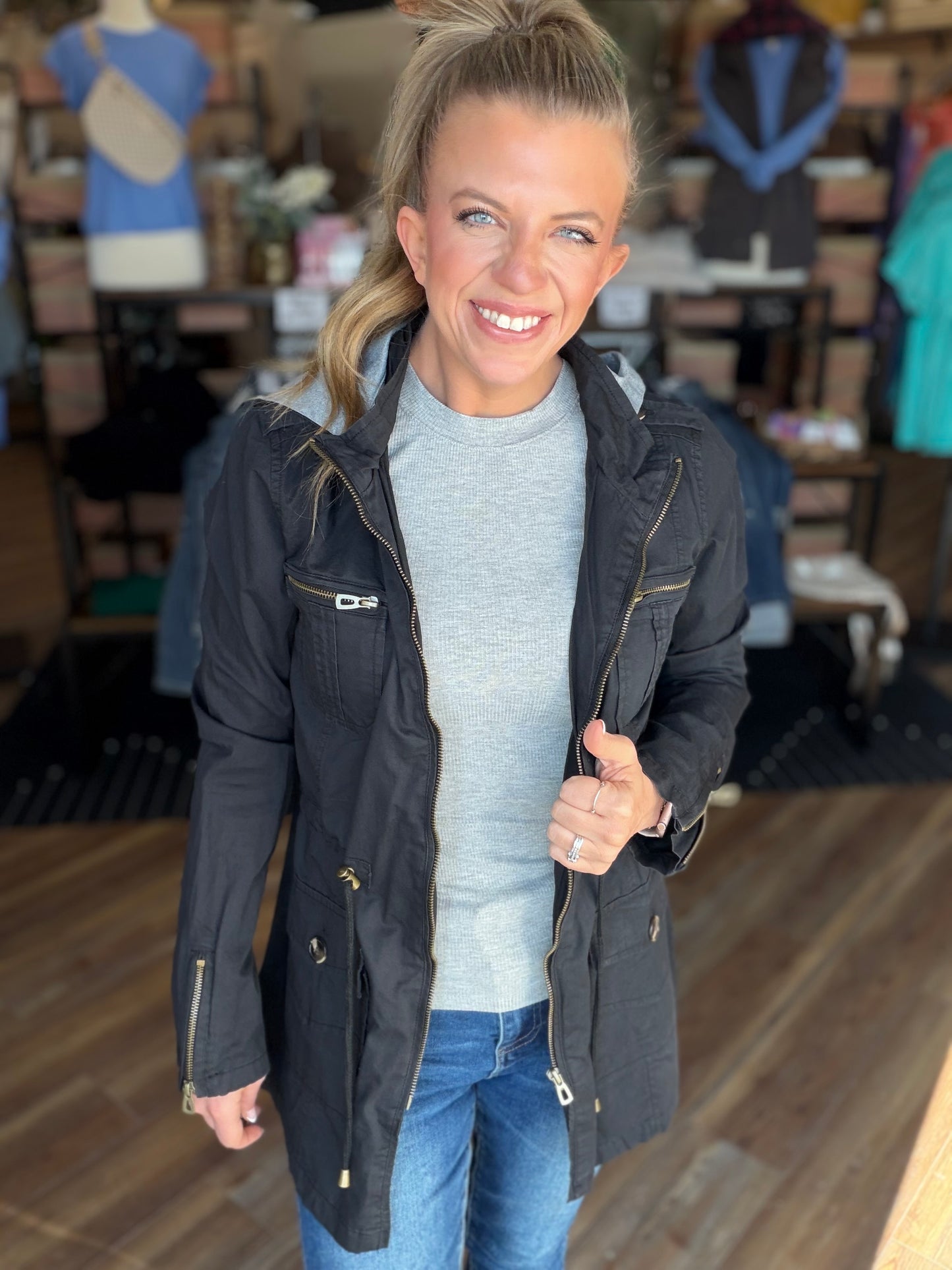 Sweet Stitches Cargo Jacket Black