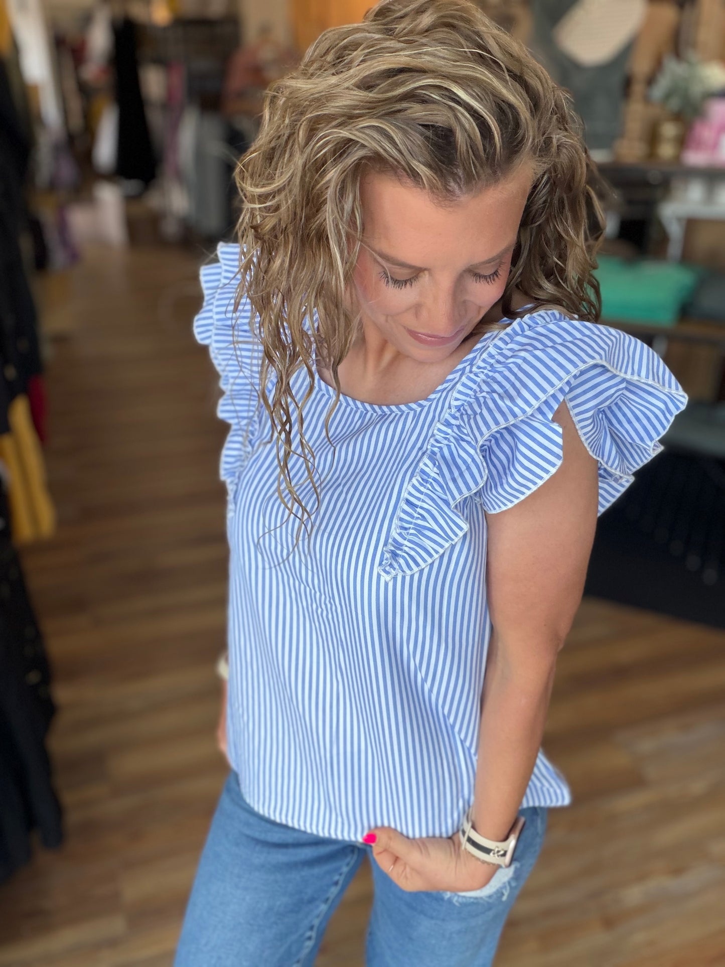 Frilly Bow Back Ruffled Blouse