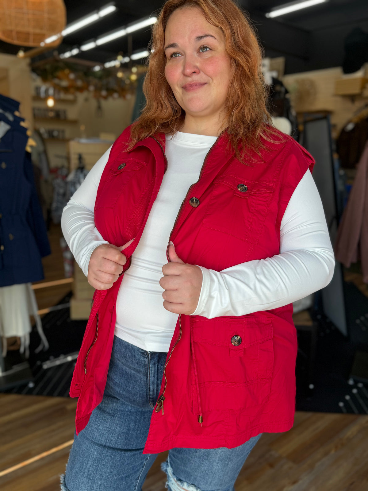 Sweet Stitches Cargo Vest Cranberry