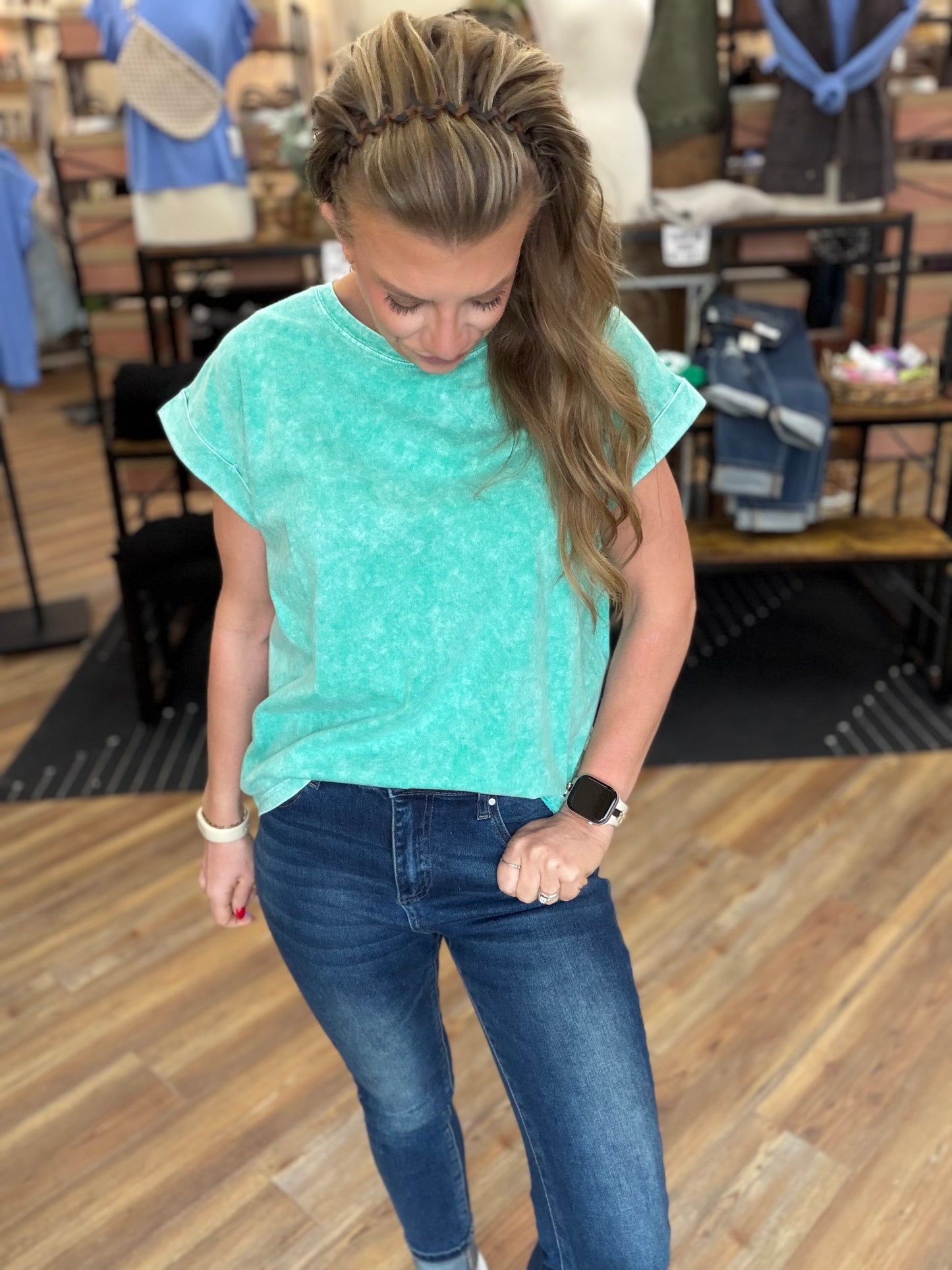 Exquisite Acid Wash Cuffed Tee