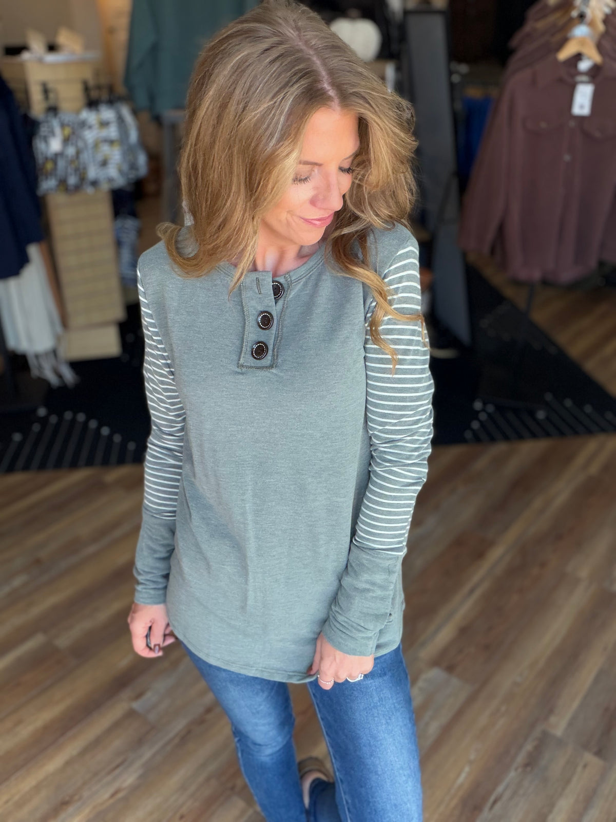 Big Button Stripe Long Sleeve