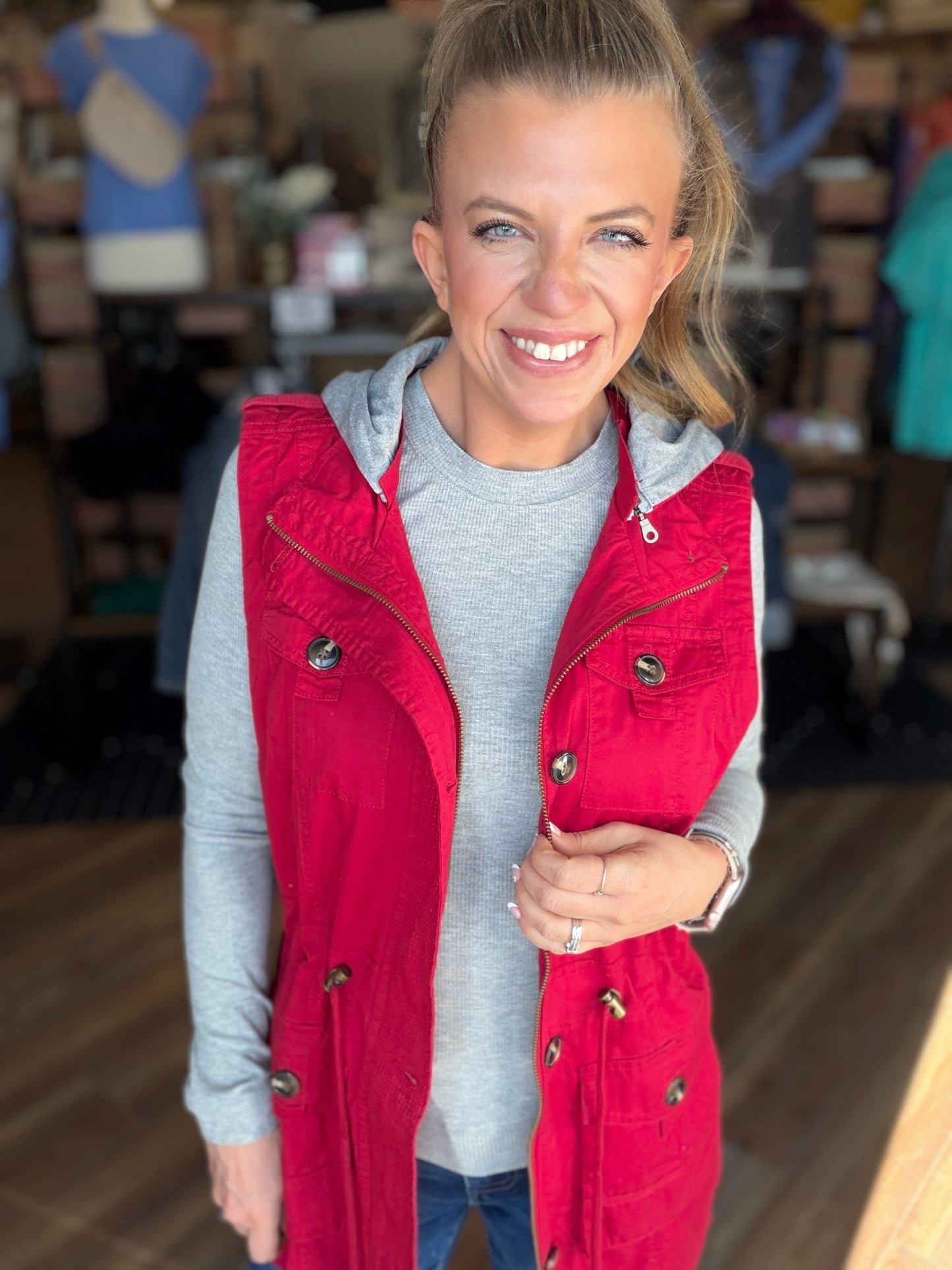 Sweet Stitches Cargo Vest Cranberry