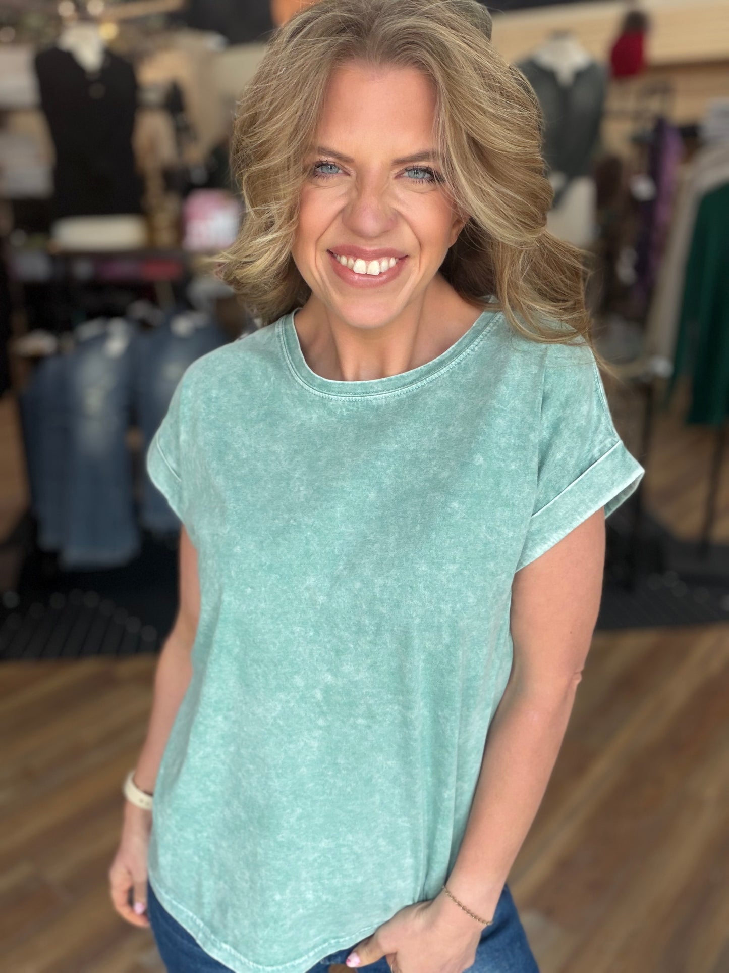 Exquisite Acid Wash Cuffed Tee