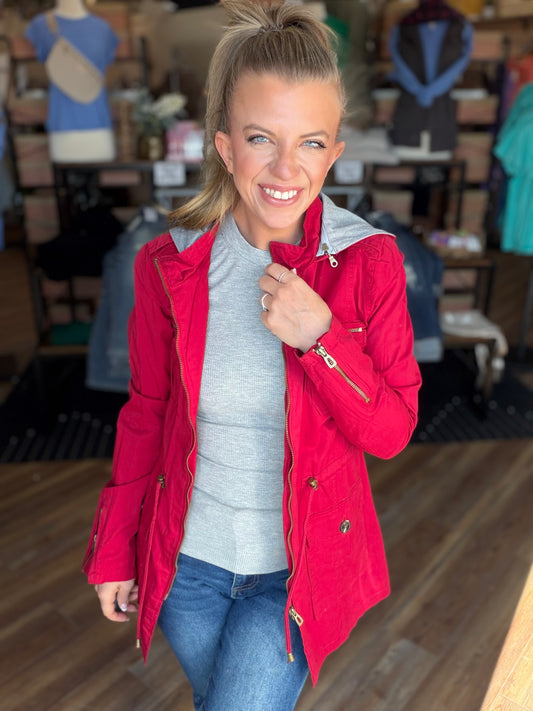 Sweet Stitches Cargo Jacket Cranberry