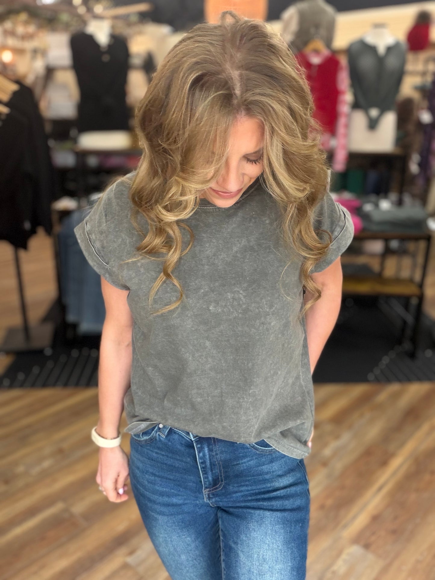 Exquisite Acid Wash Cuffed Tee