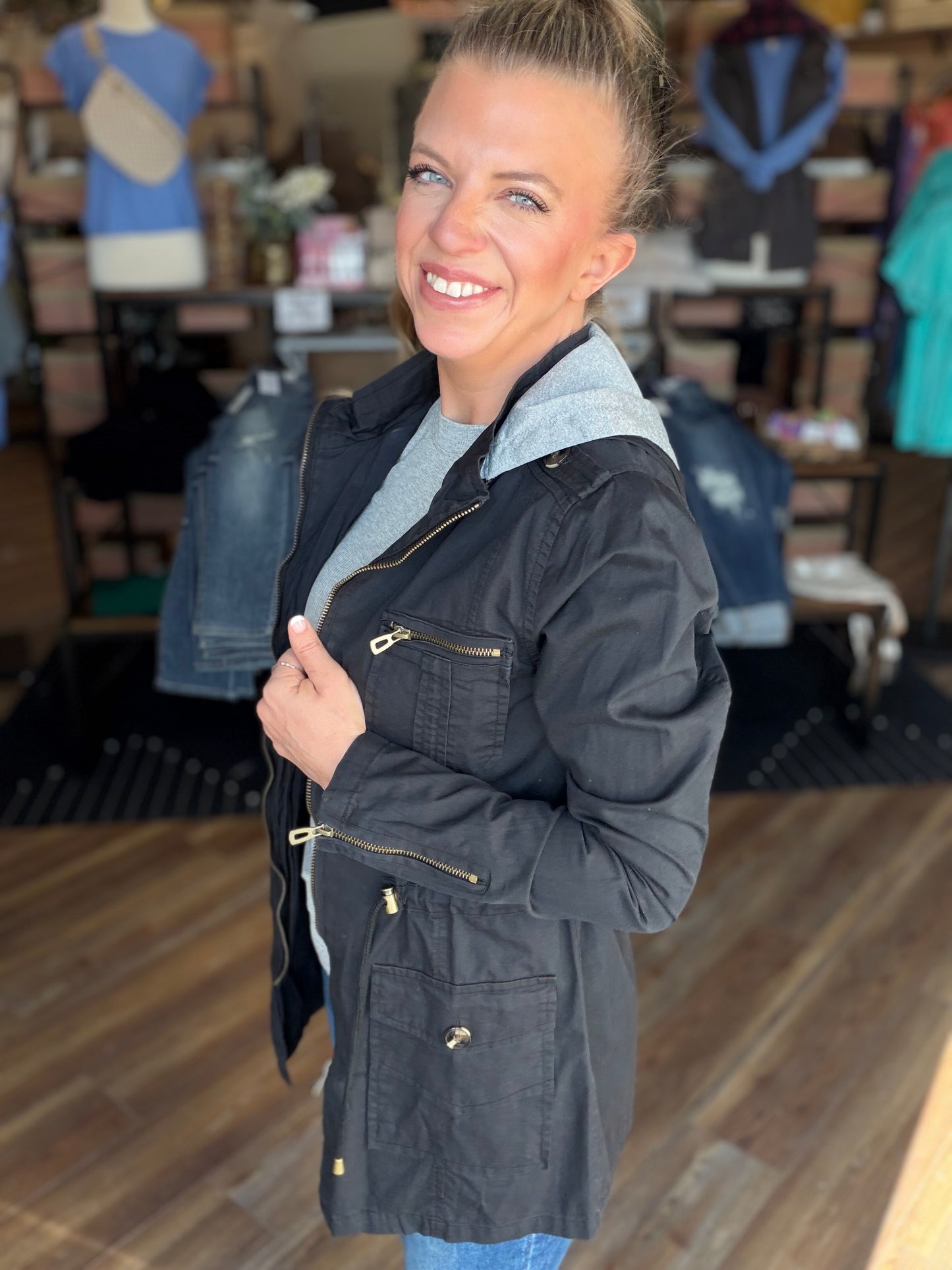 Sweet Stitches Cargo Jacket Black