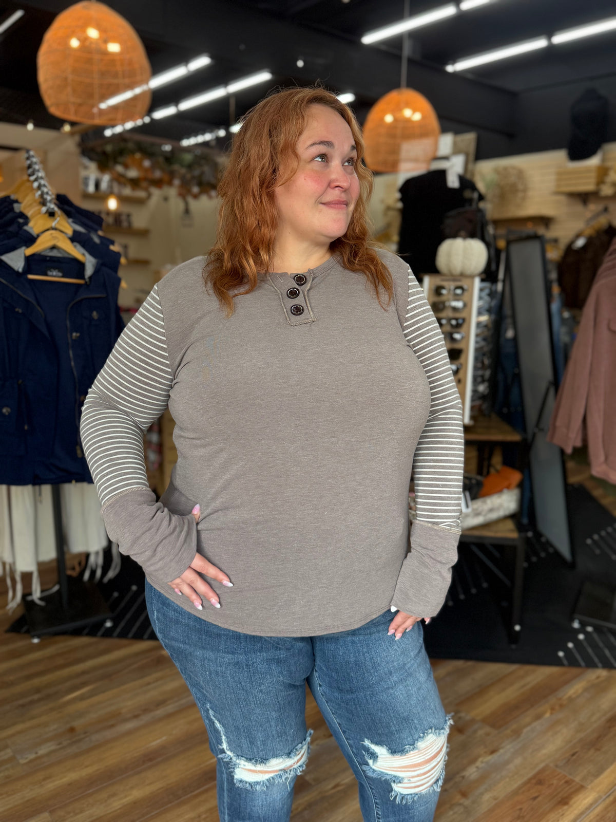Big Button Stripe Long Sleeve