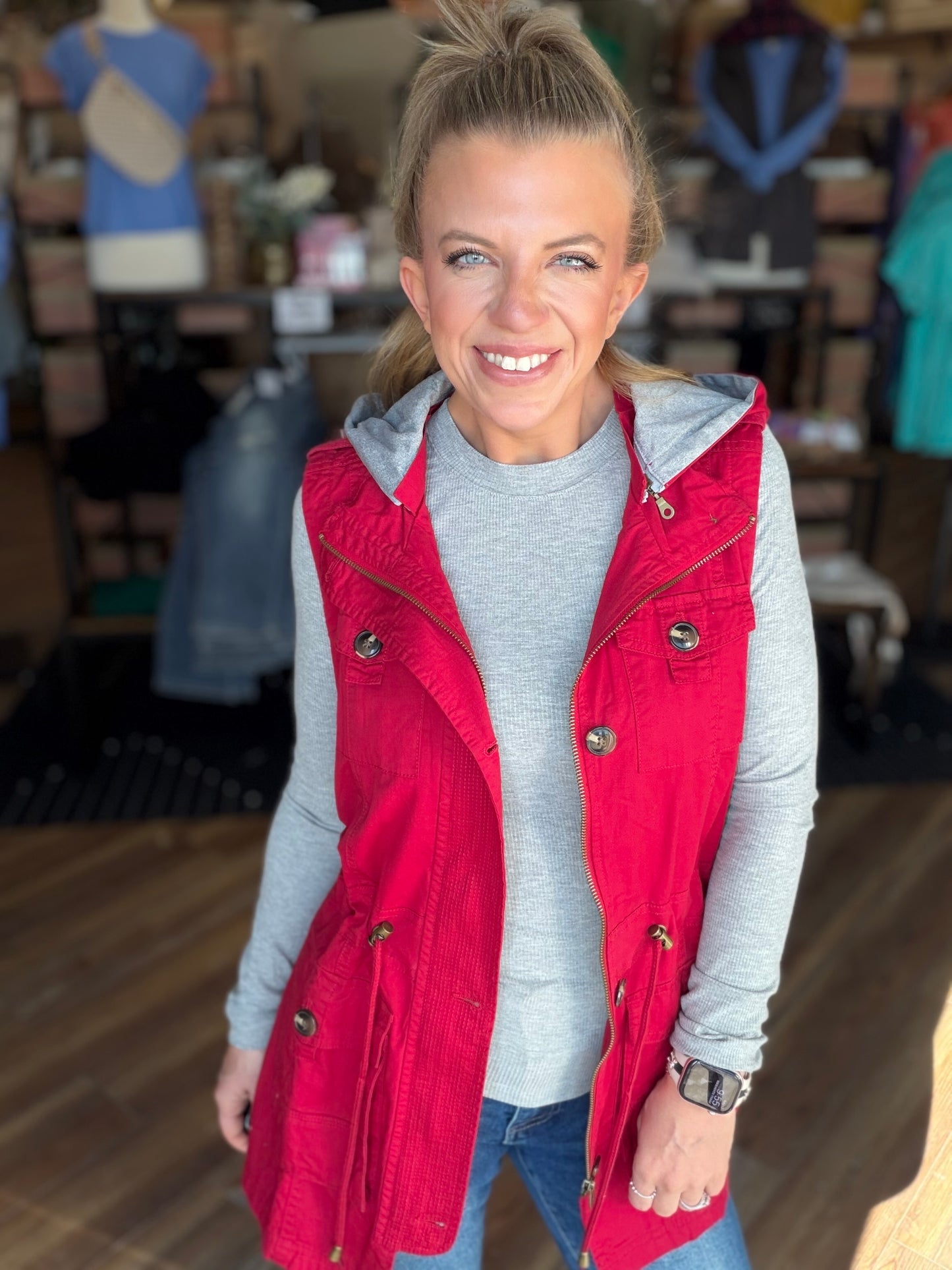 Sweet Stitches Cargo Vest Cranberry