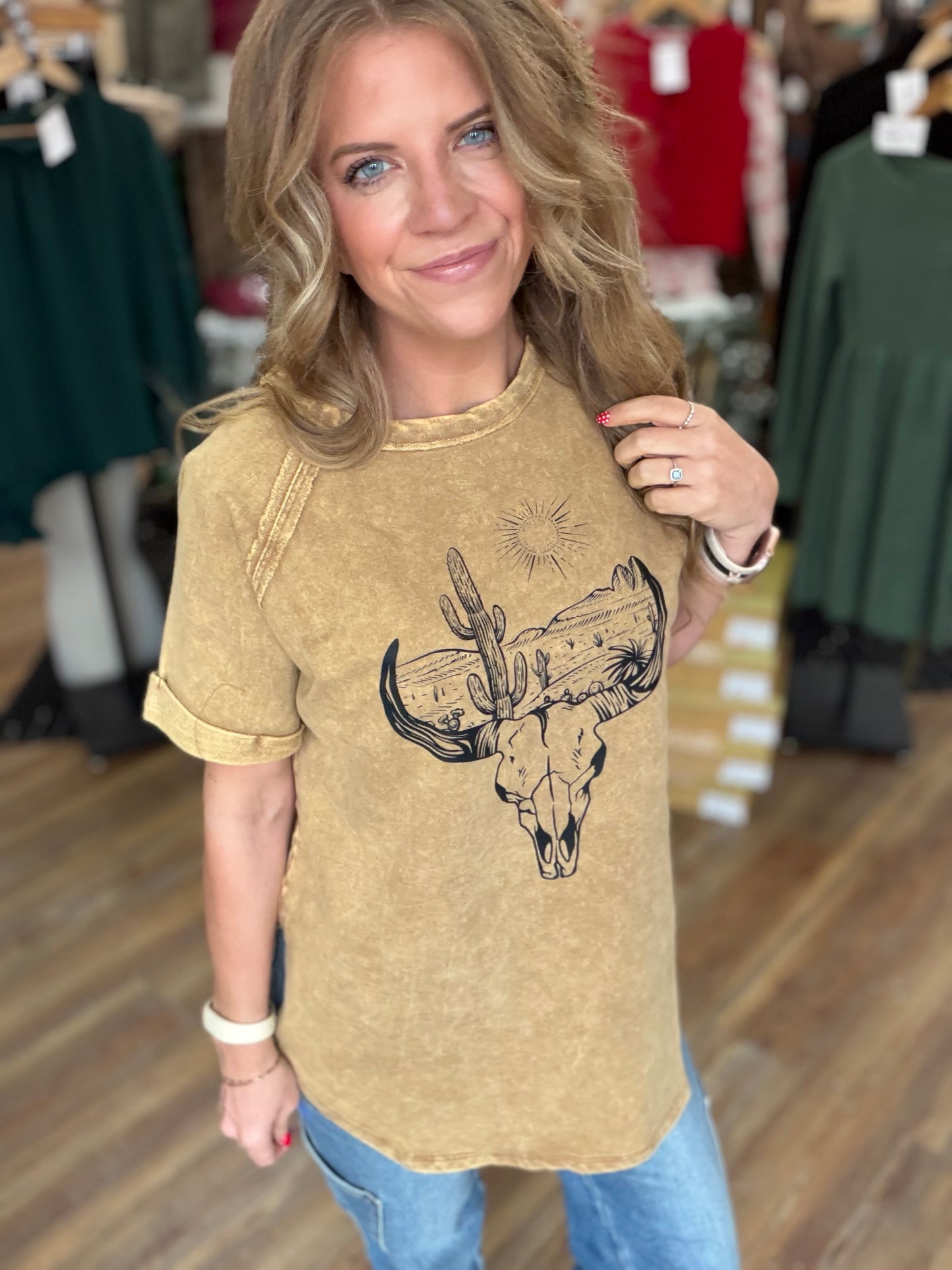 Bull Skull Acid Wash Tee