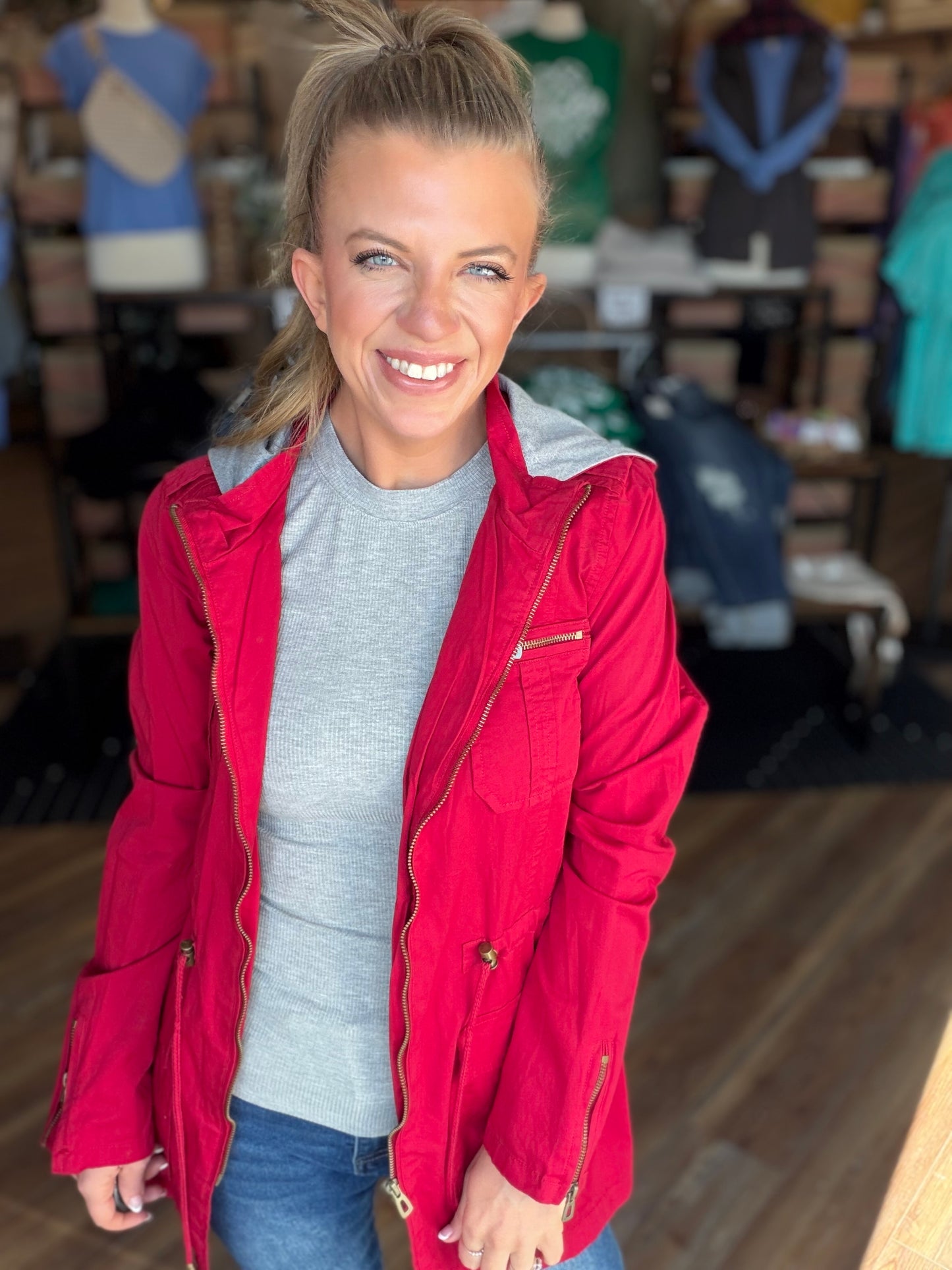 Sweet Stitches Cargo Jacket Cranberry