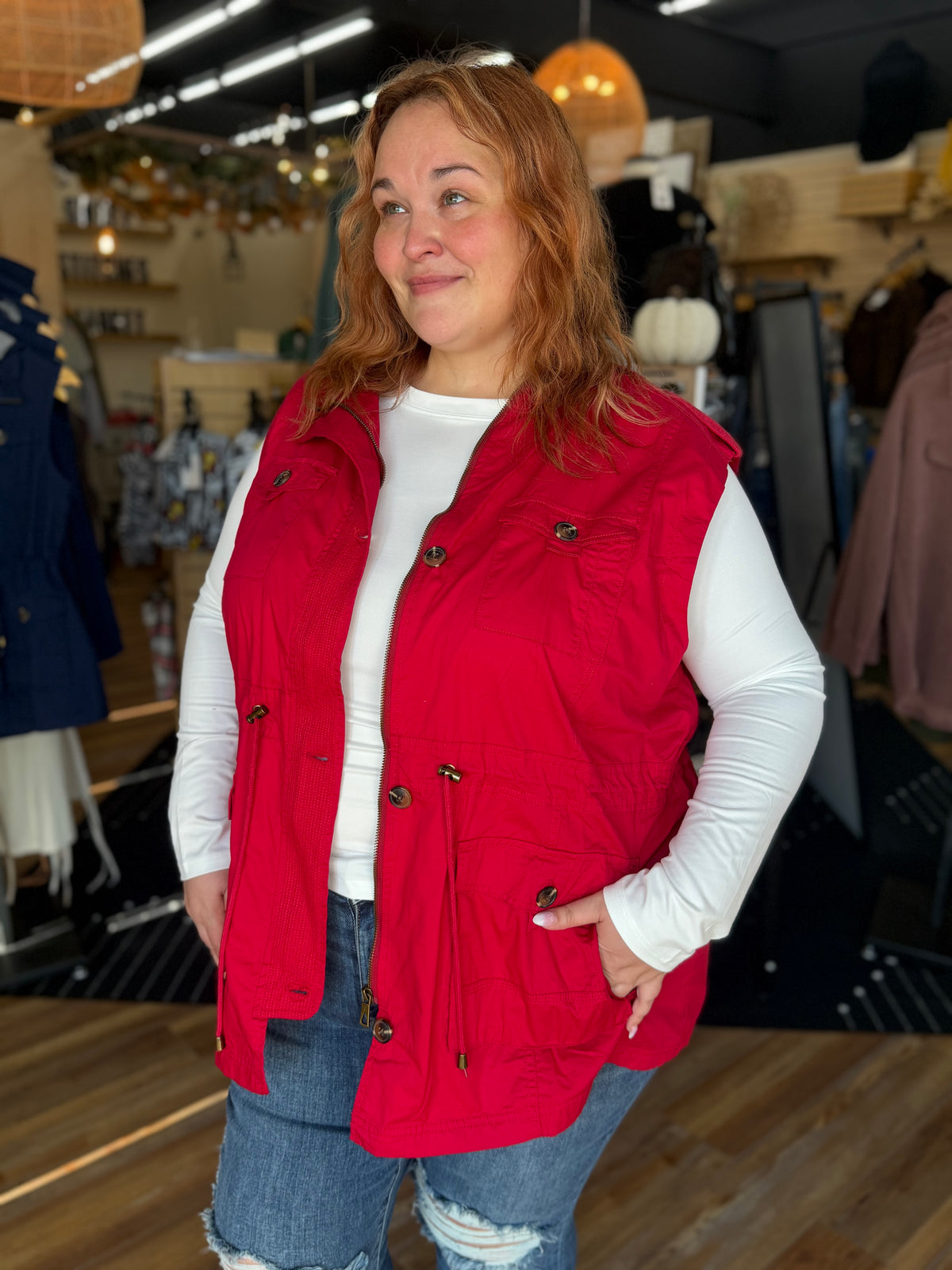 Sweet Stitches Cargo Vest Cranberry