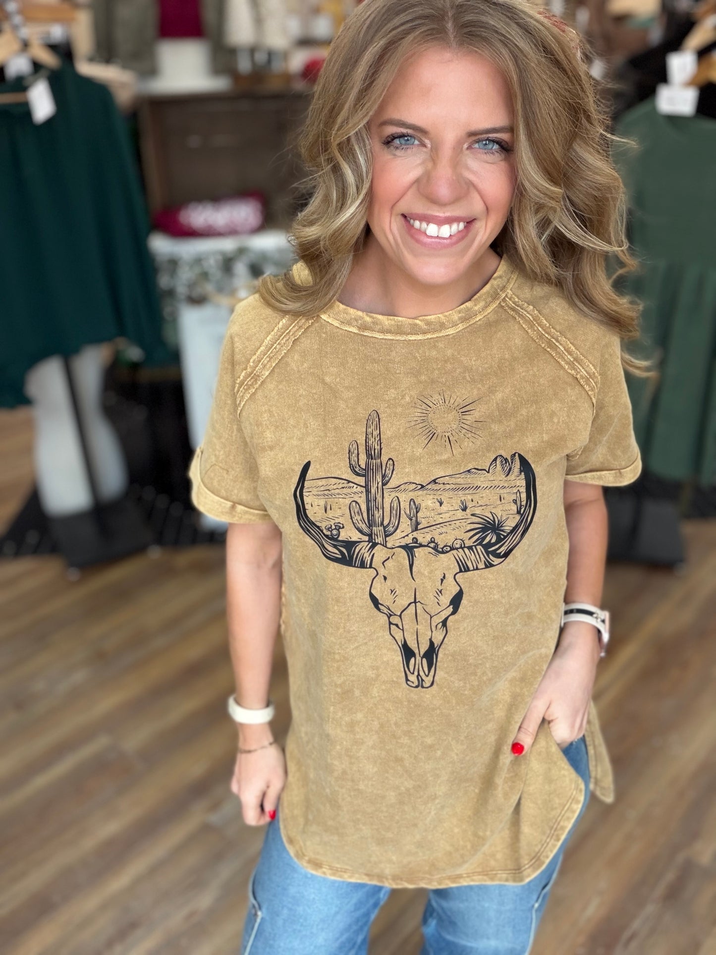 Bull Skull Acid Wash Tee