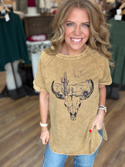 Bull Skull Acid Wash Tee
