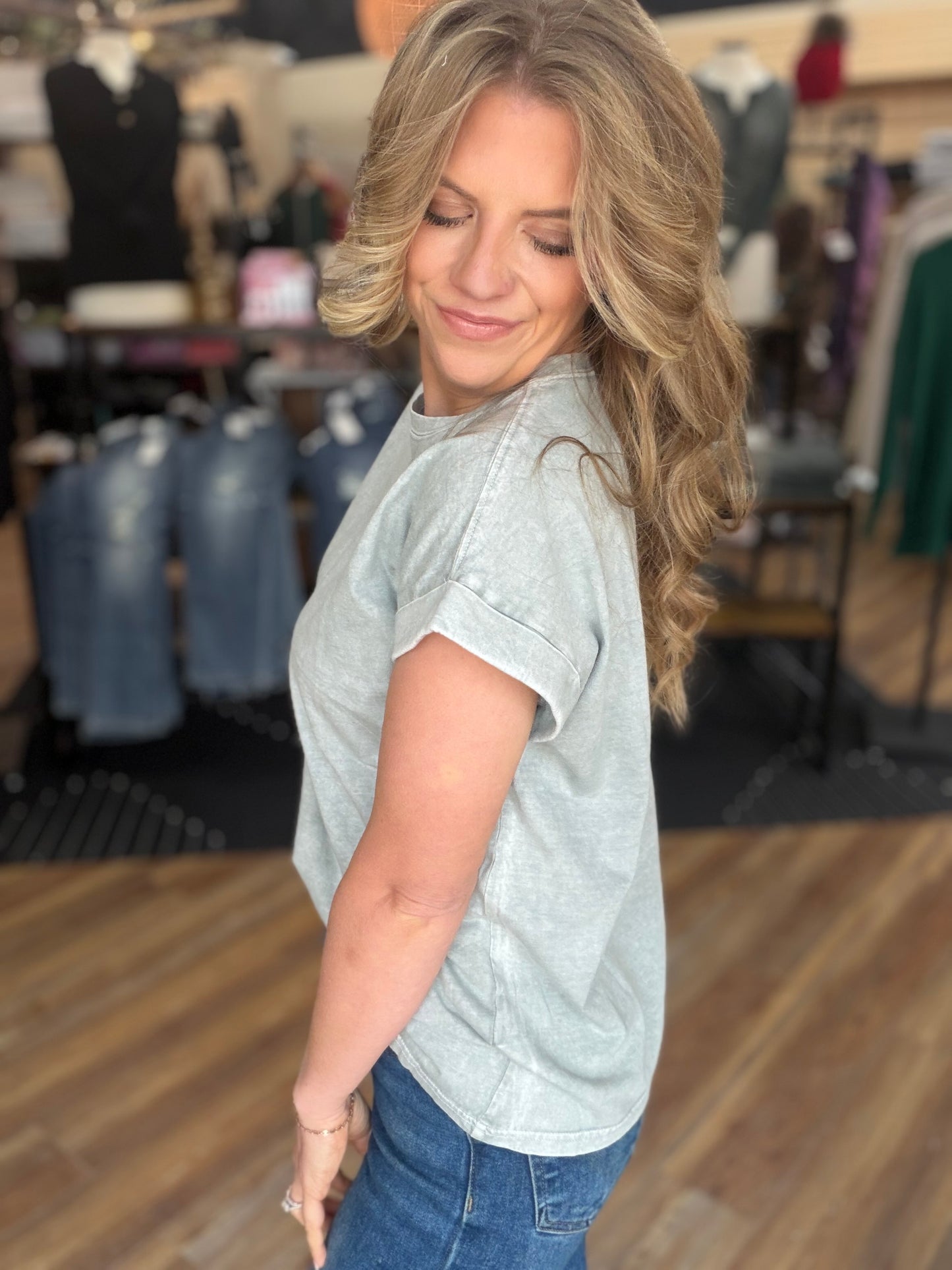 Exquisite Acid Wash Cuffed Tee