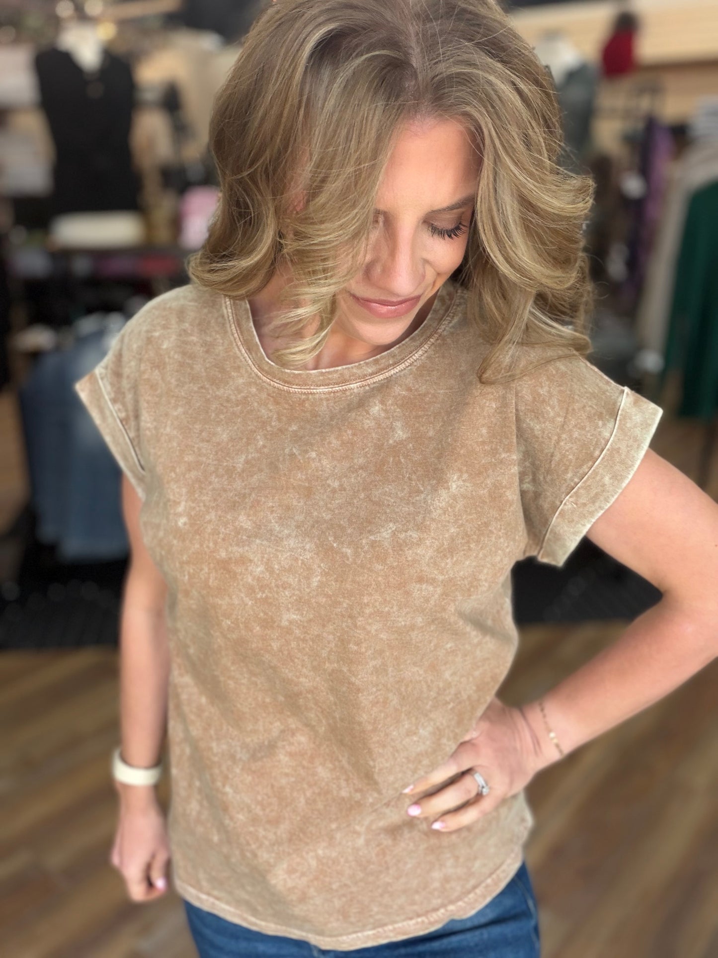 Exquisite Acid Wash Cuffed Tee