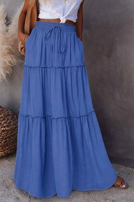 Boho Tiered Maxi Skirt with Pockets