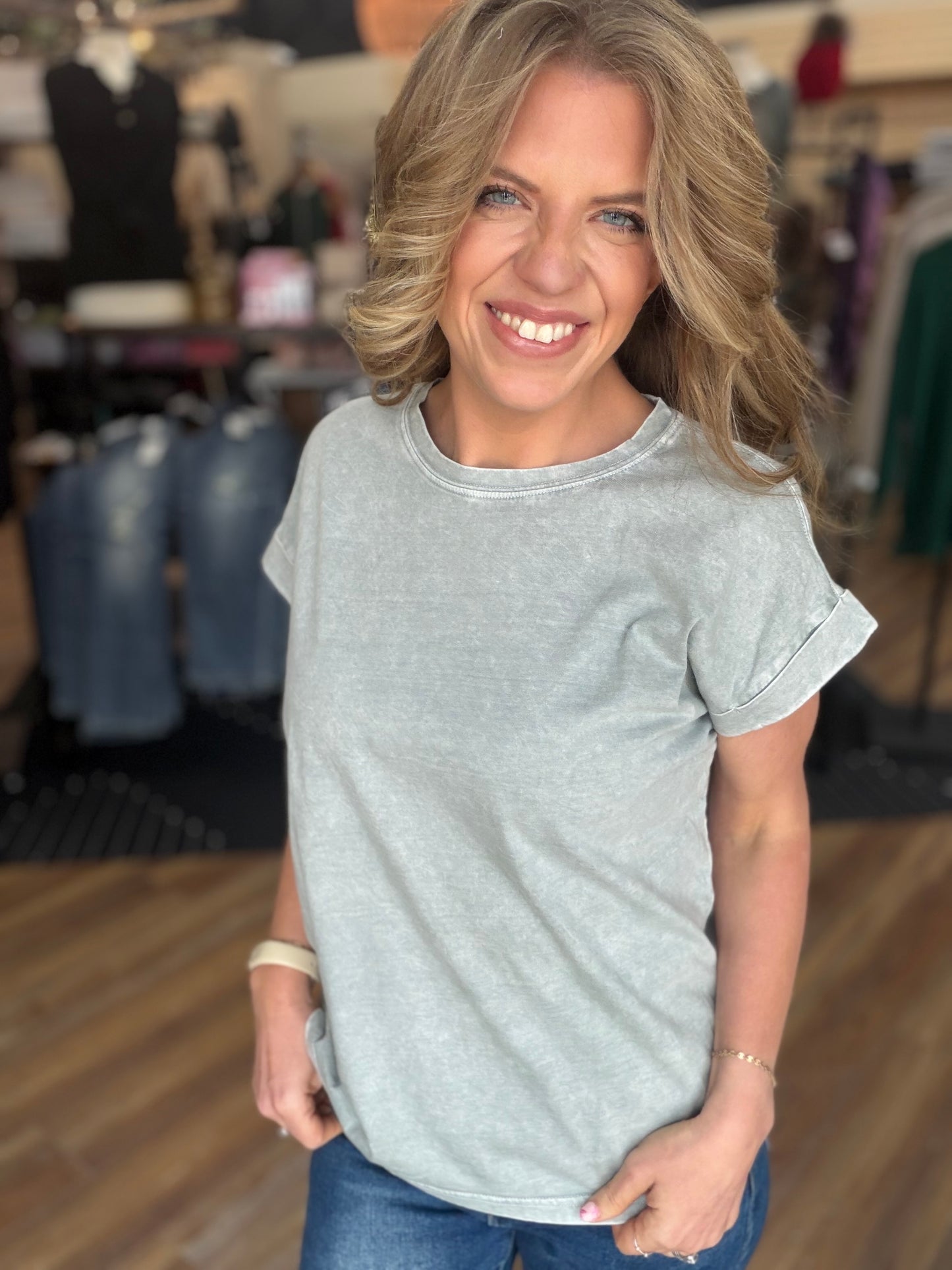 Exquisite Acid Wash Cuffed Tee