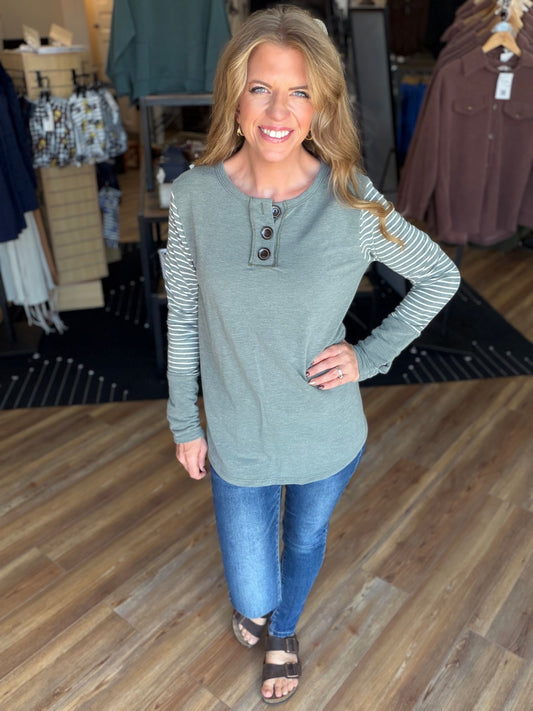Big Button Stripe Long Sleeve
