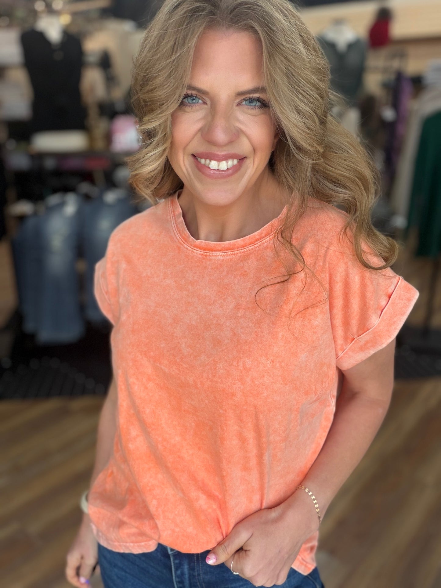 Exquisite Acid Wash Cuffed Tee