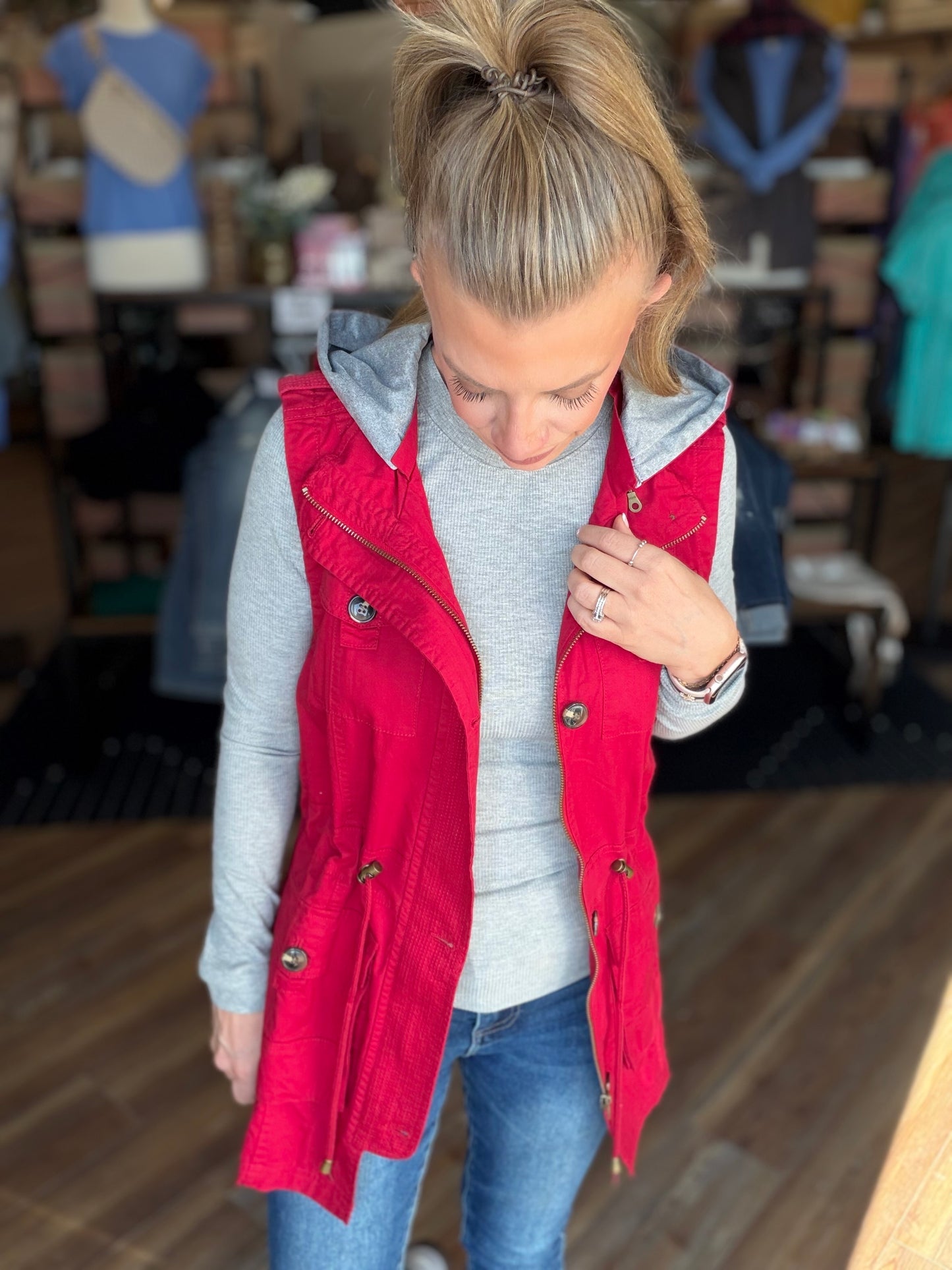 Sweet Stitches Cargo Vest Cranberry