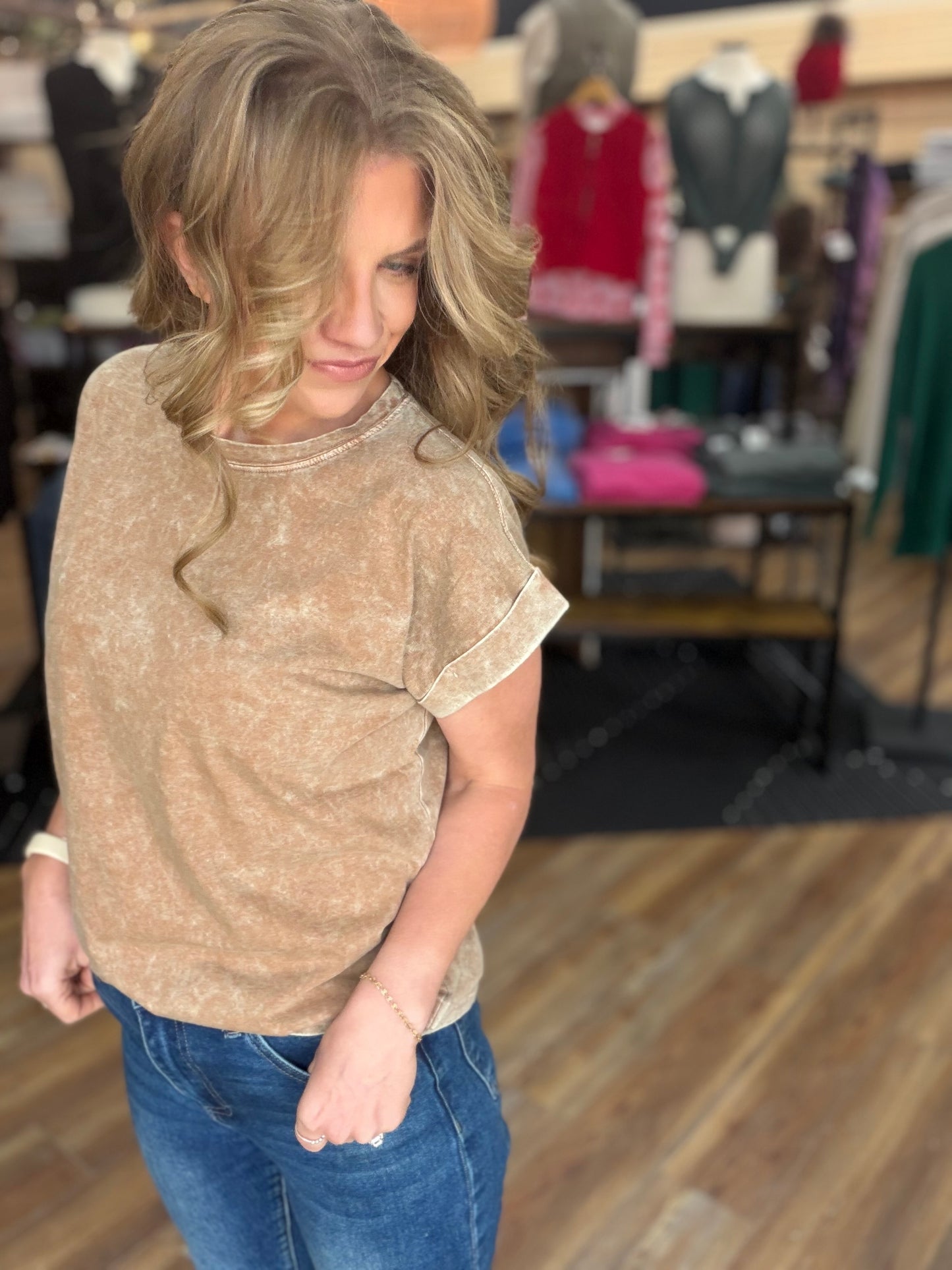 Exquisite Acid Wash Cuffed Tee