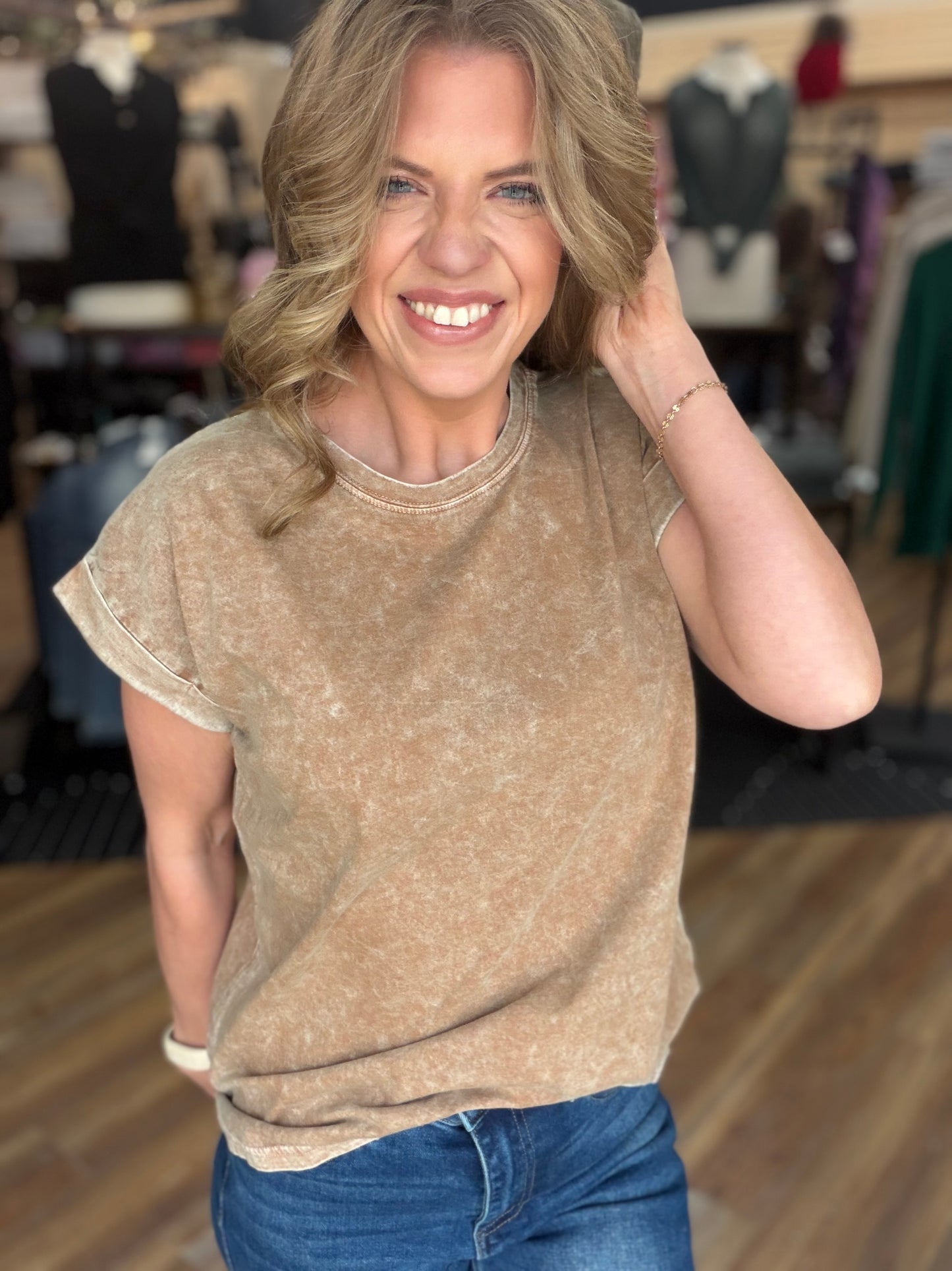 Exquisite Acid Wash Cuffed Tee