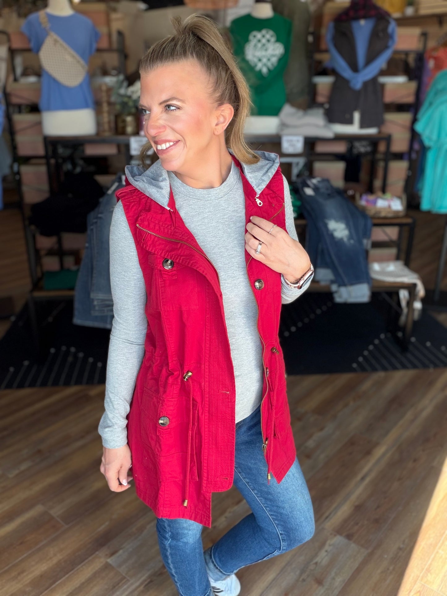 Sweet Stitches Cargo Vest Cranberry