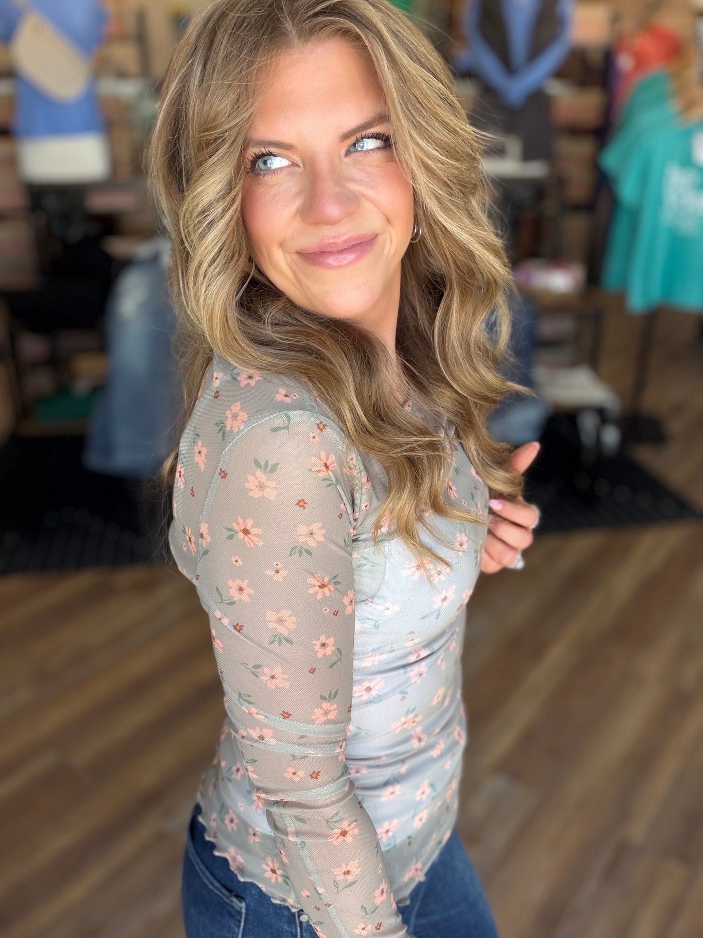 Honored Sheer Floral Long Sleeve