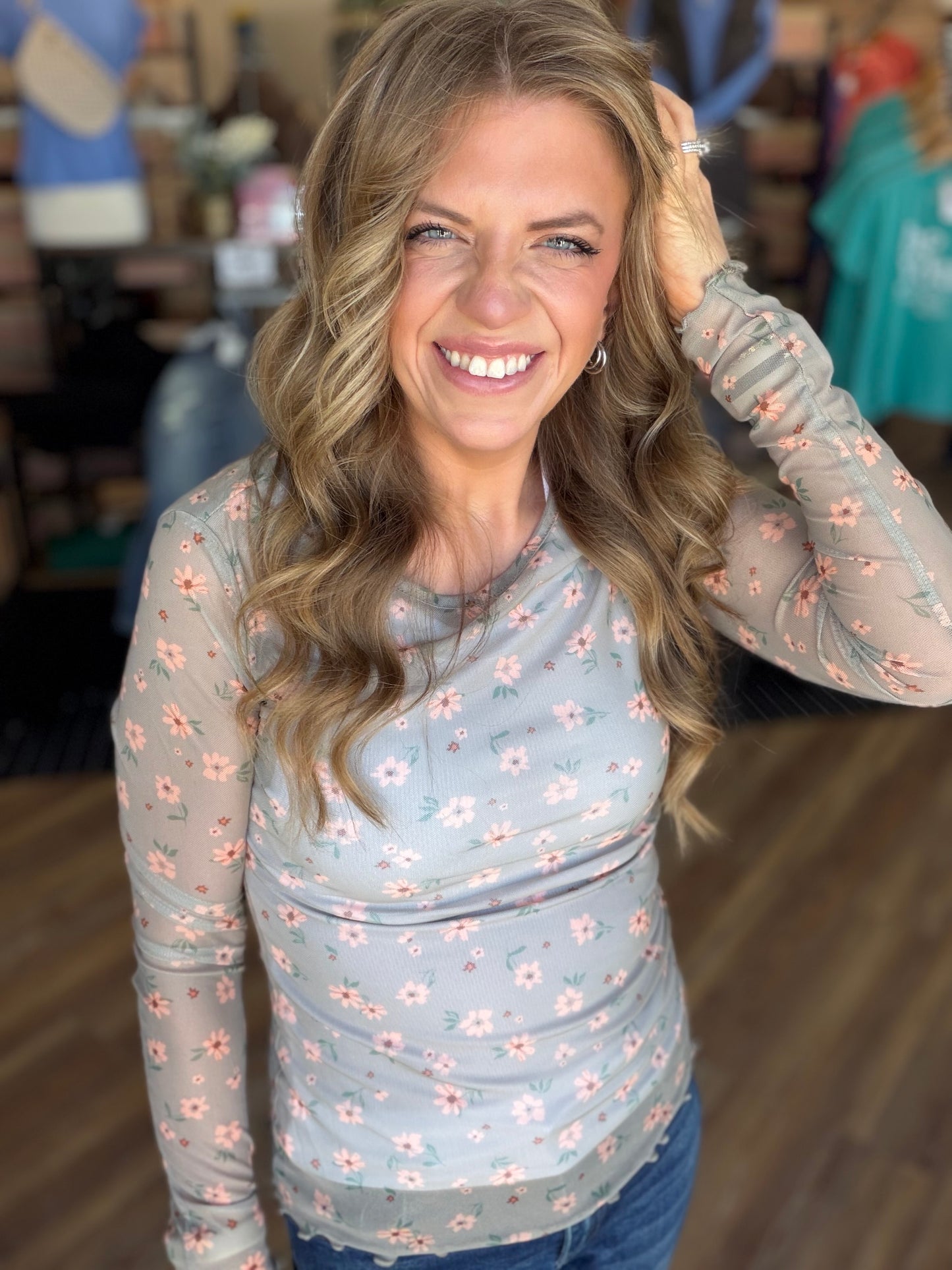 Honored Sheer Floral Long Sleeve
