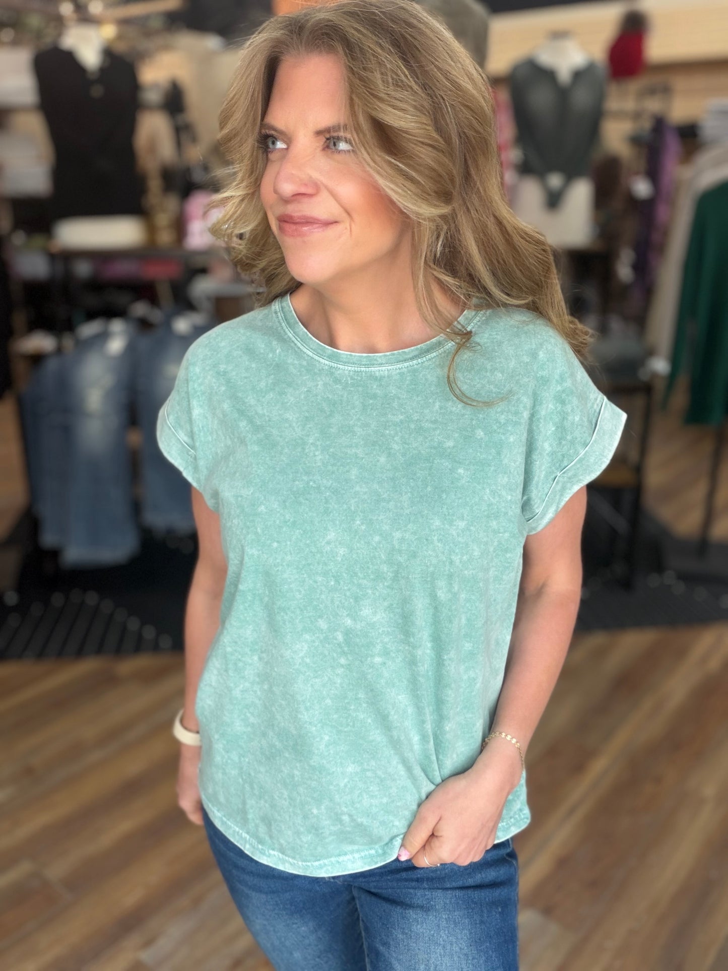 Exquisite Acid Wash Cuffed Tee