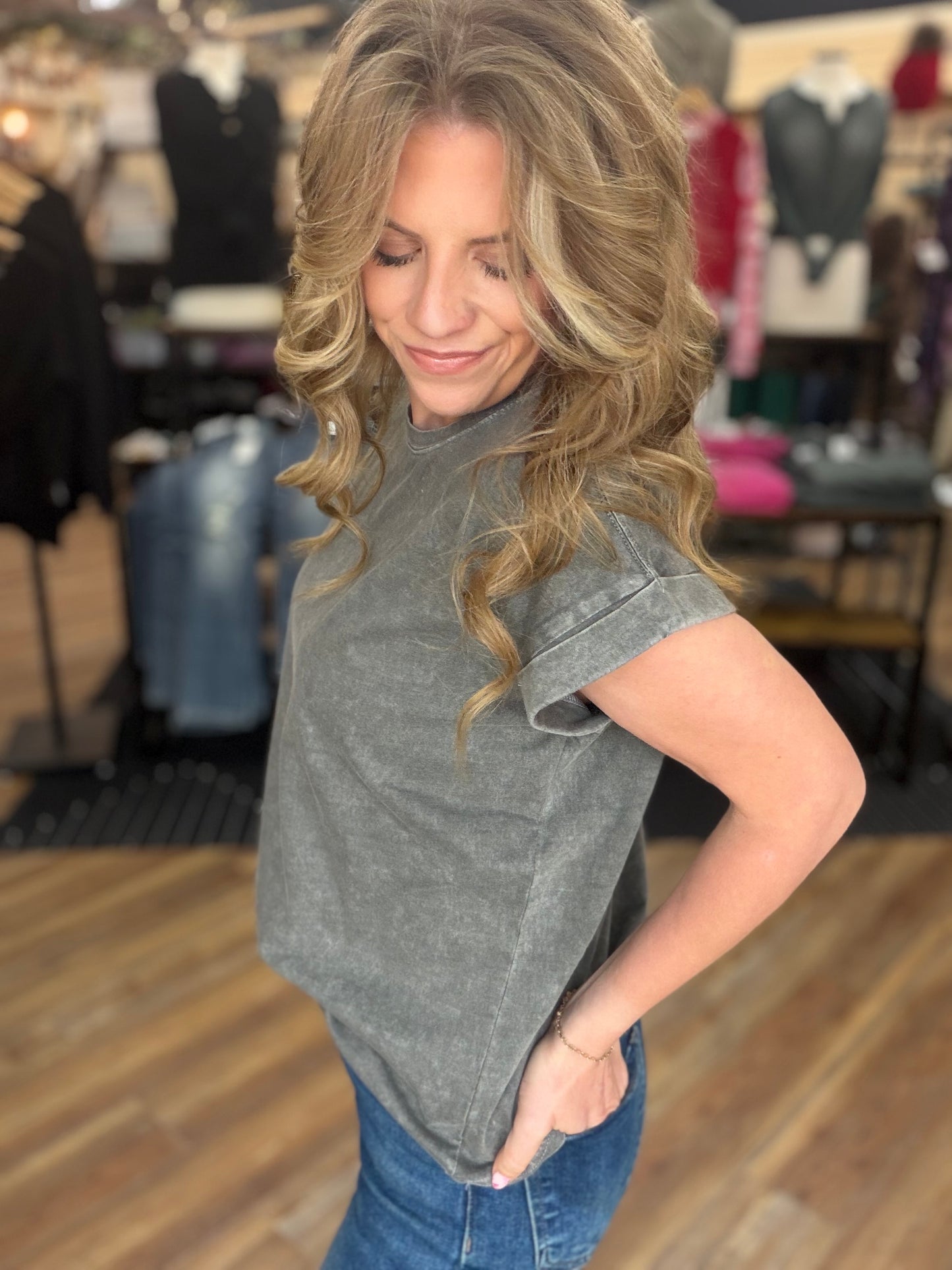 Exquisite Acid Wash Cuffed Tee