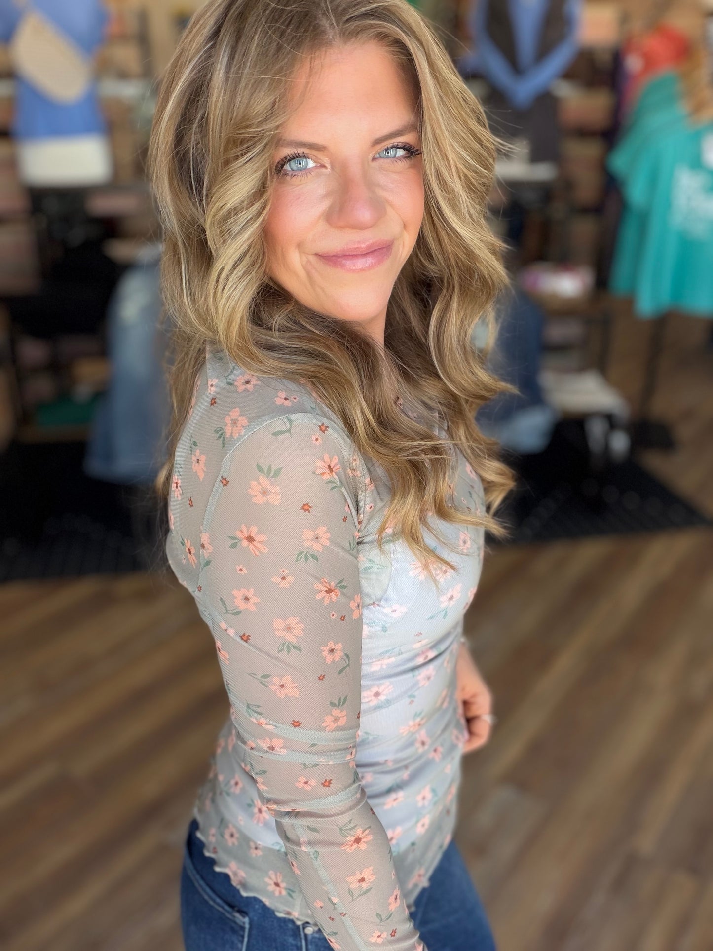 Honored Sheer Floral Long Sleeve