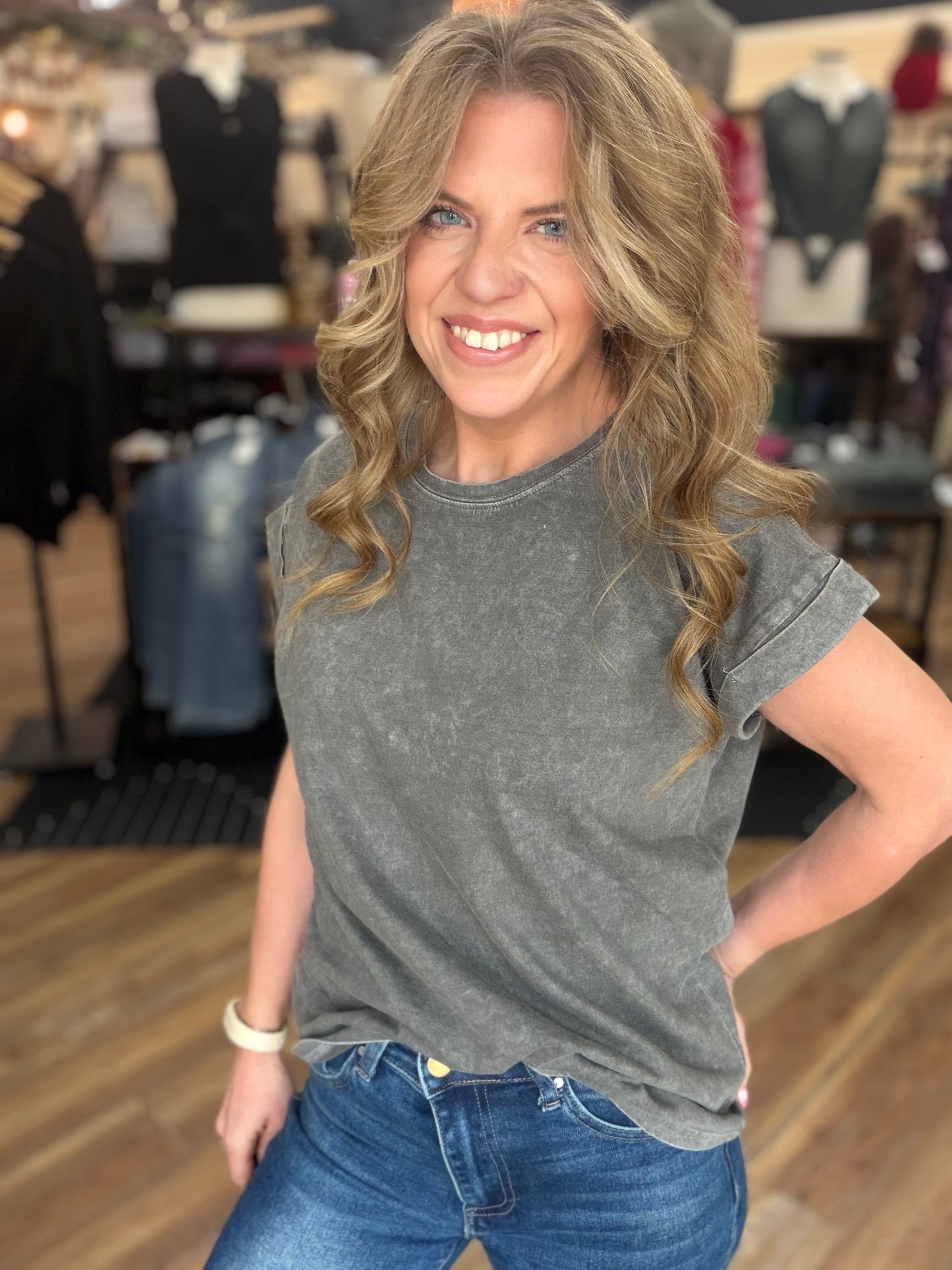 Exquisite Acid Wash Cuffed Tee