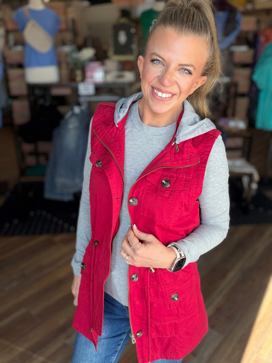 Sweet Stitches Cargo Vest Cranberry