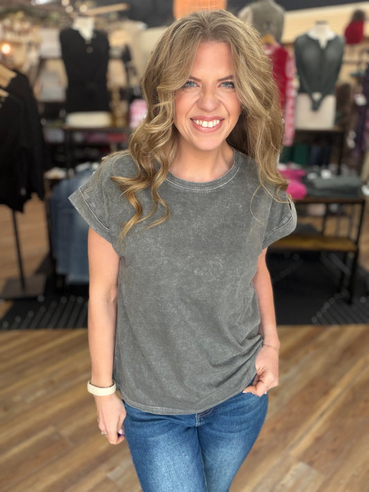 Exquisite Acid Wash Cuffed Tee