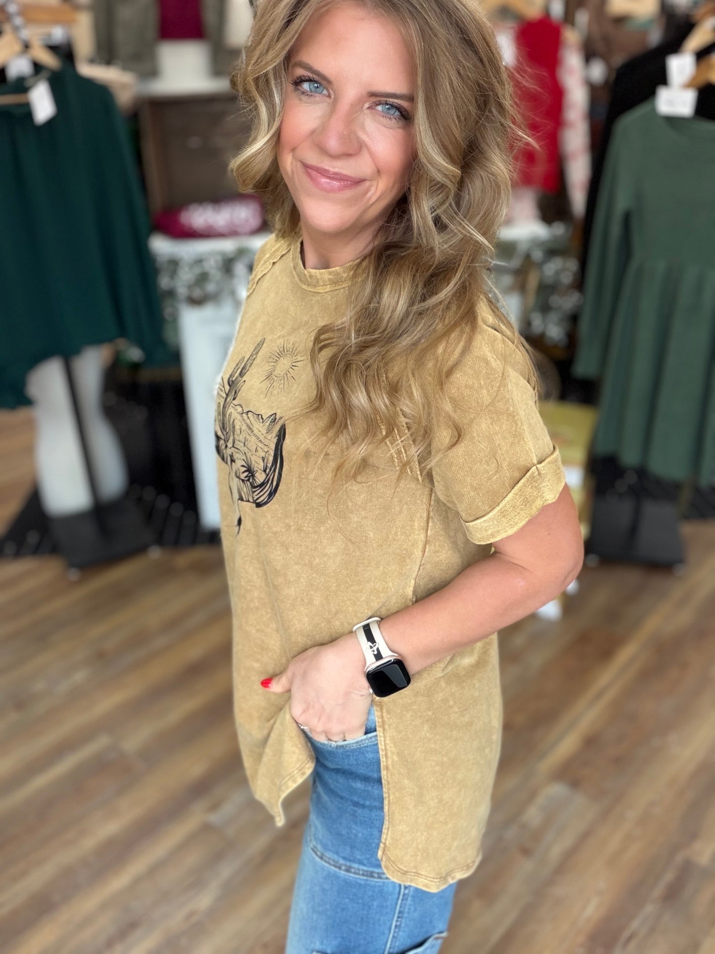 Bull Skull Acid Wash Tee
